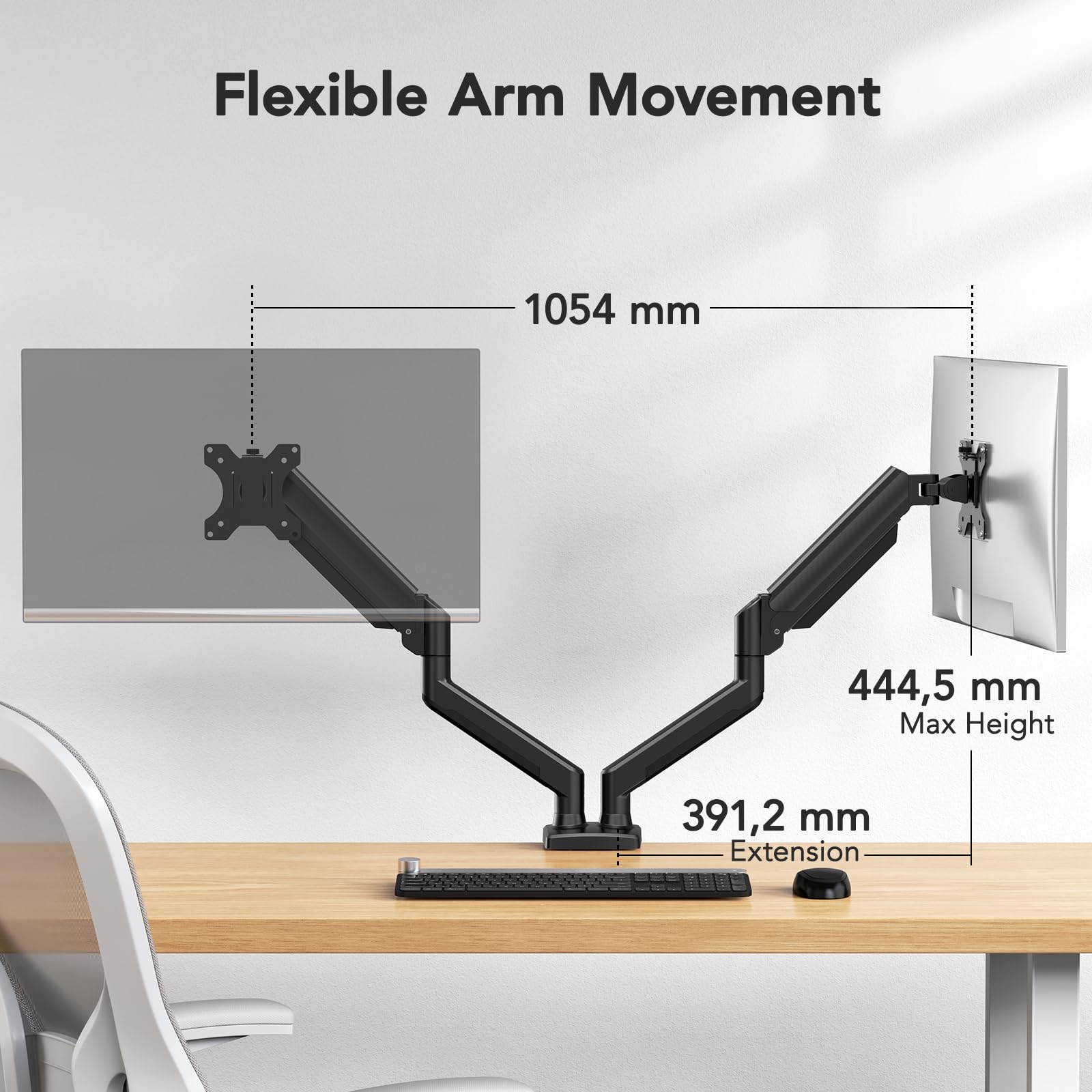 HUANUO Supporto Doppio Monitor per 2 Monitor fino a 32 Pollici, Braccio 10kg, Braccio Monitor Doppio con Regolabile in Altezza/Inclinazione/Rotazione, Standard VESA 75mm o 100mm