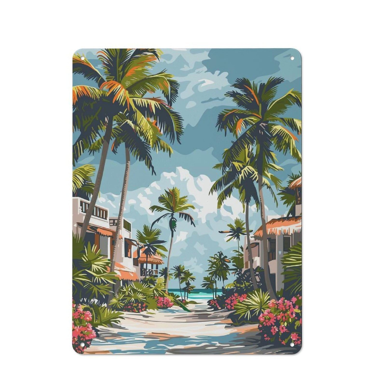 Junmoney Tropical Beach Paradise Metal Sign 40X30cm With For Home Bar Wall, Retro Decor, For Garage, Workshop And Man Cave Decoration