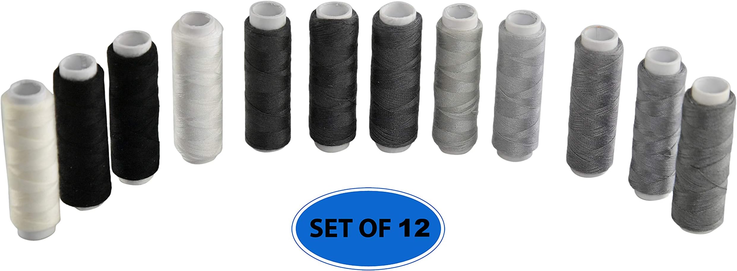 HOME-X Set of 12 All Purpose Thread Set, Sewing Supplies, Sew Essentials, Monochromatic, Shades of Gray, Black and White