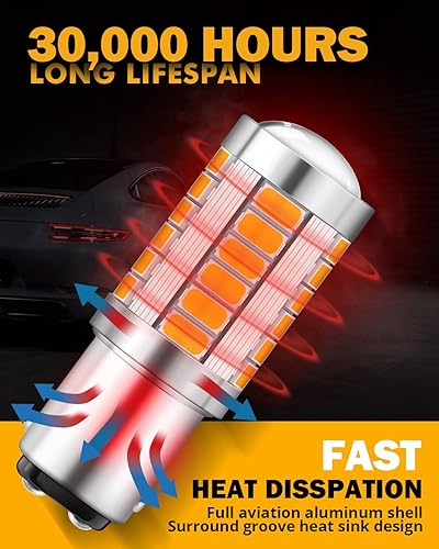 Miniatura 5 de Auxbeam 1157 2357 Bombillas LED amarillas ámbar, súper brillantes 2057 2357 7528 BAY15D Bombillas LED de reemplazo para luces de señal de giro