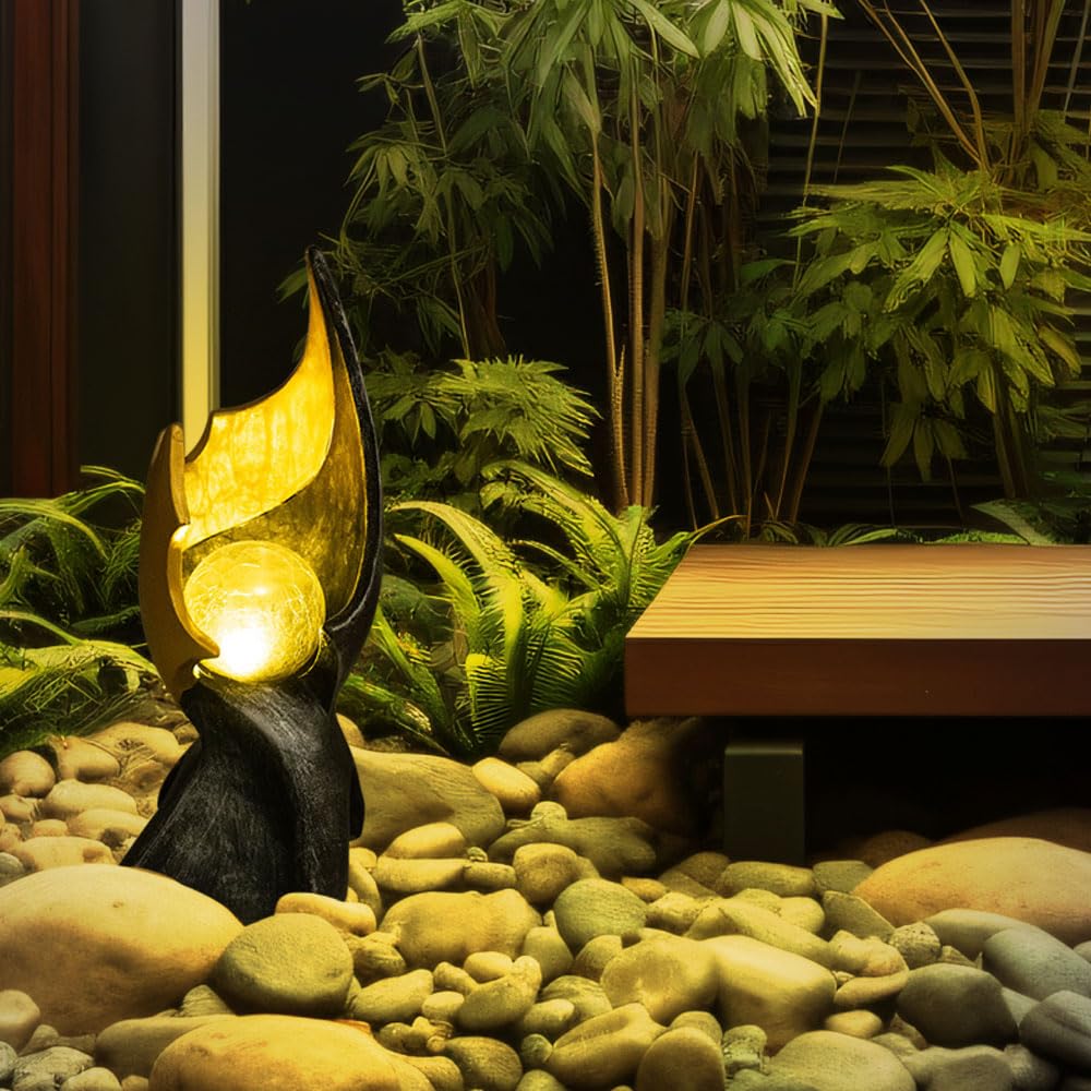 GLOBO LED Solar Flamme Solarlampen für Außen Garten Dekoration Solarleuchte mit Flammeneffekt, gold braune Skulptur mit bezauberndem Lichteffekt, 1x LED warmweiß, H 36 cm, 2er Set