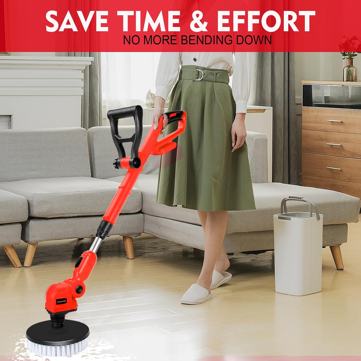 Cordless Power Scrubber Compatible with Milwaukee 18v Battery (Tool Only), Tronyan Brushless Floor Cleaner with Extension Handle, 4 Brush Heads for Floor, Bathroom, Kitchen, Car Cleaning(No Battery) image 3