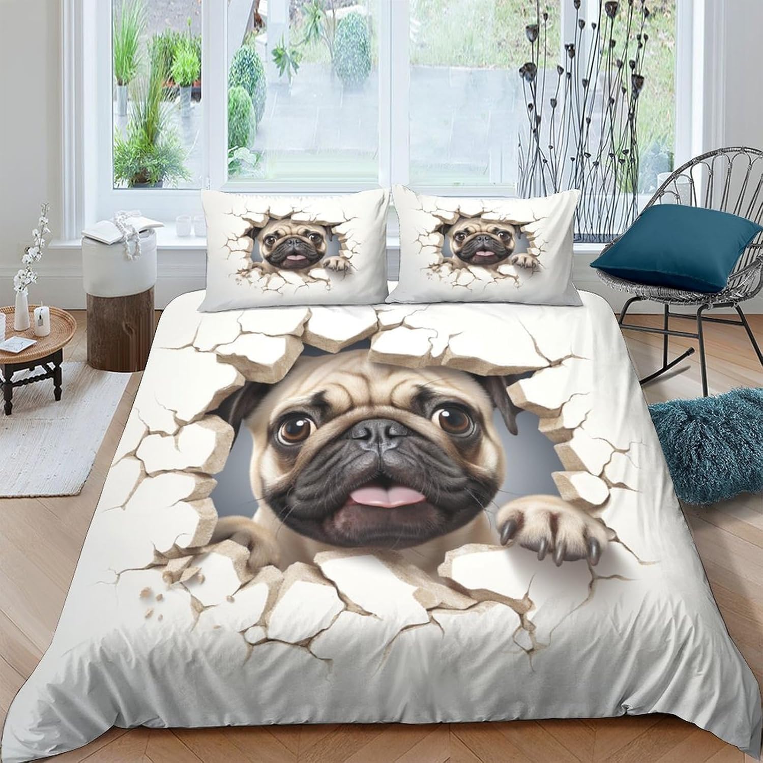 Housse de couette chien 3D en microfibre anti-pli pour grand lit