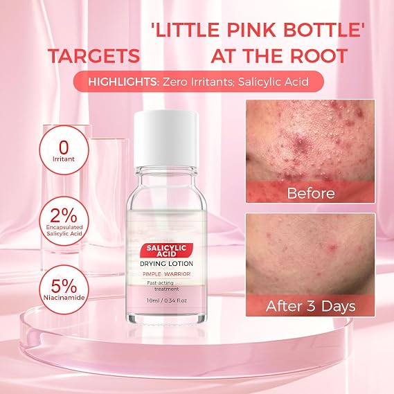 Blemish Drying Lotion with Salicylic Acid - Overnight Spot Care Lotion for Blemish-Prone Skin - Pink Sediment Face Lotion for Whiteheads - Blackheads & Excess Oil - Targeted Dab-On Skin Care