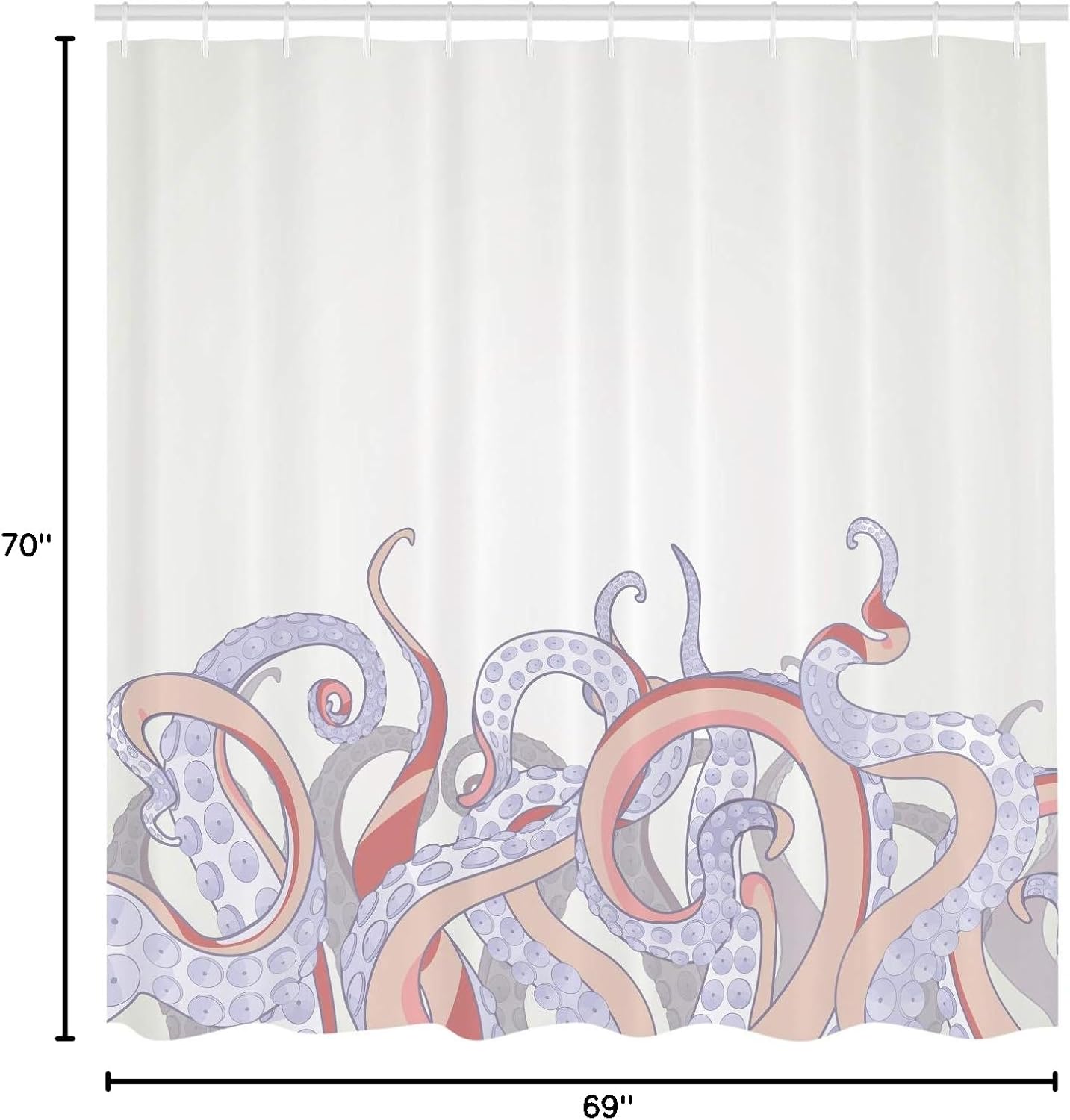 Ambesonne Octopus Shower Curtain, Animal Tentacles Background Underwater Marine Nature and Sea Creatures Nautical, Cloth Fabric Bathroom Decor Set with Hooks, 69" W x 70" L, Salmon Ivory
