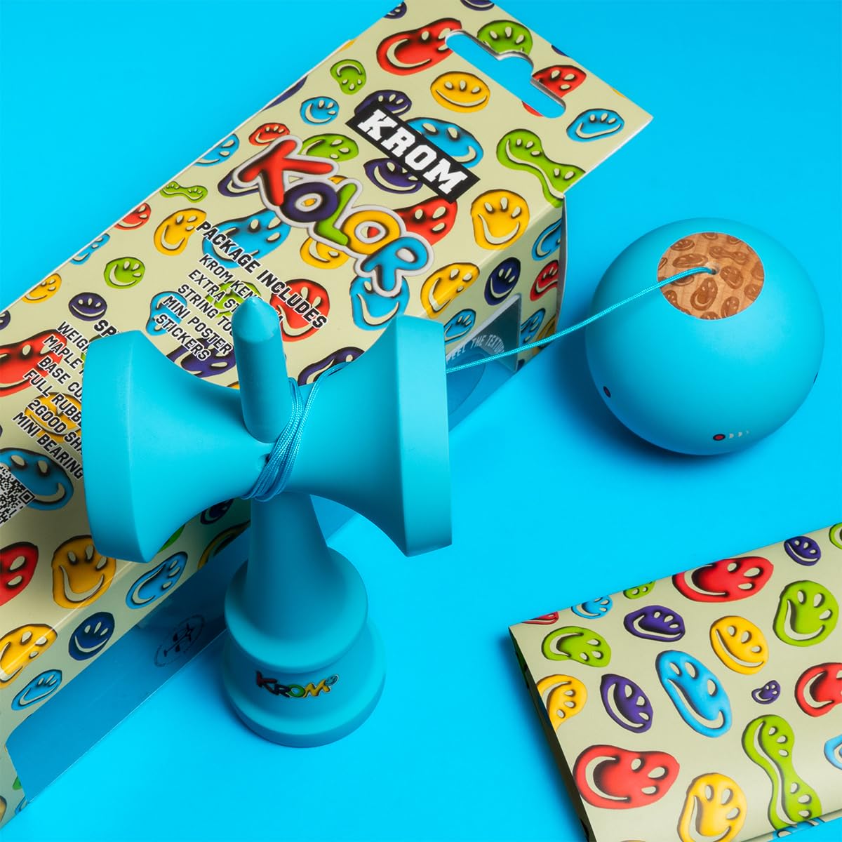 KROM Kendama KOLOR Azul – Kendama con Revestimiento de Goma, 2GOOD Shape, Arce Ken & Haya Tama