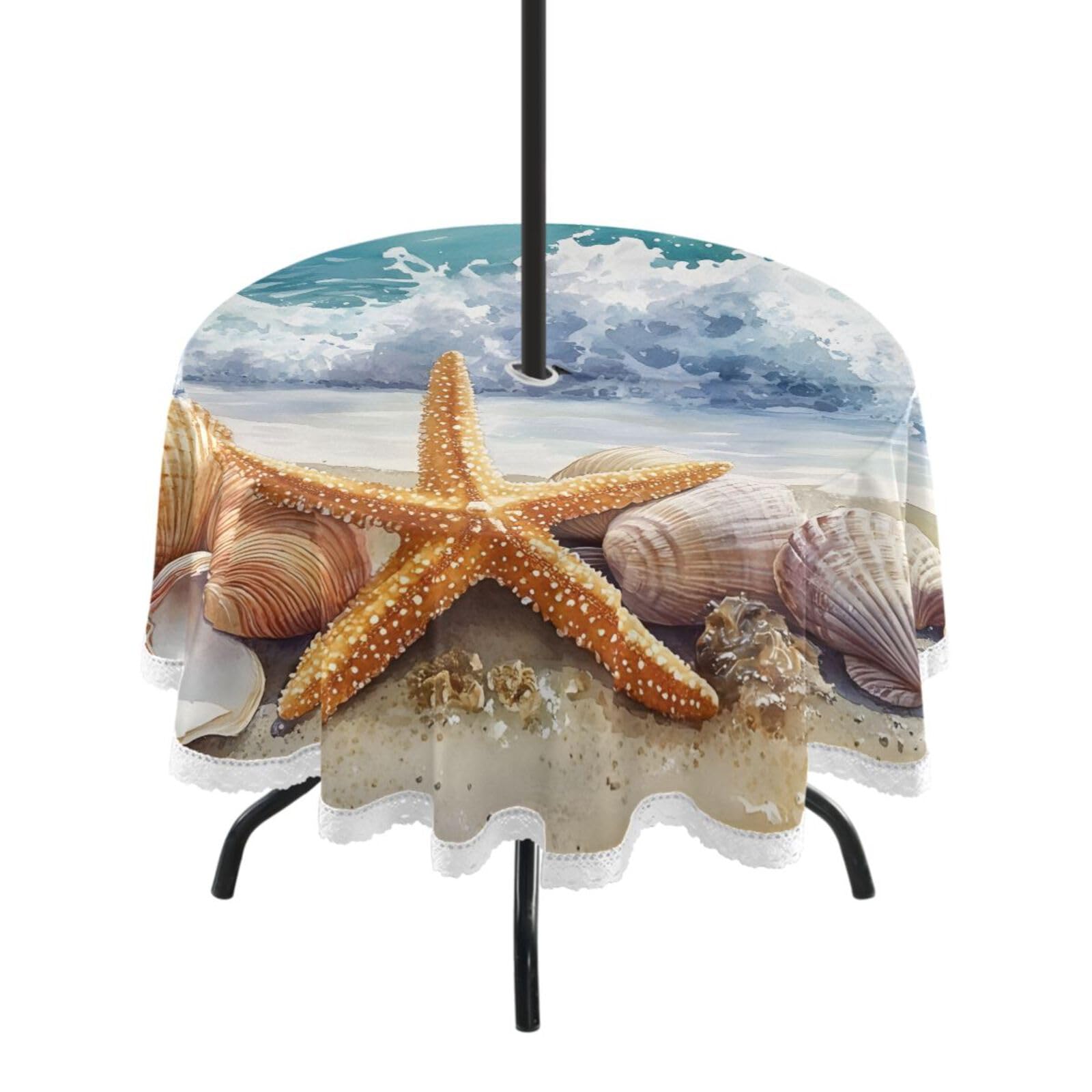 Ttgoth Beach Outdoor Table Cloth 152 cm Water Stain & Resistan Tablecloth Wipeable Table Cover with Parasol Hole & Zipper for Garden Patio Party Picnic