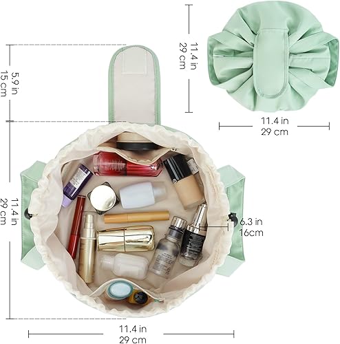 Miniatura 6 de Bolsa de maquillaje con cordón de barril grande para cosméticos, organizador de artículos de tocador para mujer, B-verde menta