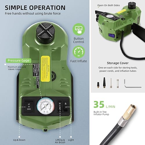 Miniatura 10 de FEANISIFEI Kit de gato eléctrico hidráulico para automóvil de 5 toneladas y 12 V con llave de impacto, inflador integrado, luz LED, puerta de piso
