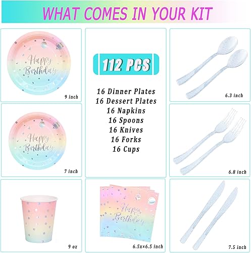 Miniatura 2 de Decoraciones de fiesta pastel, platos de cumpleaños y servilletas, suministros de fiesta, platos de fiesta pastel, vasos, servilletas, cubiertos