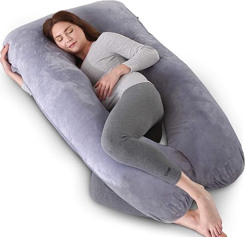 Kingta Almohada de embarazo en forma de U con funda de terciopelo lavable, almohada de maternidad de 57 pulgadas para mujeres embarazadas, soporte