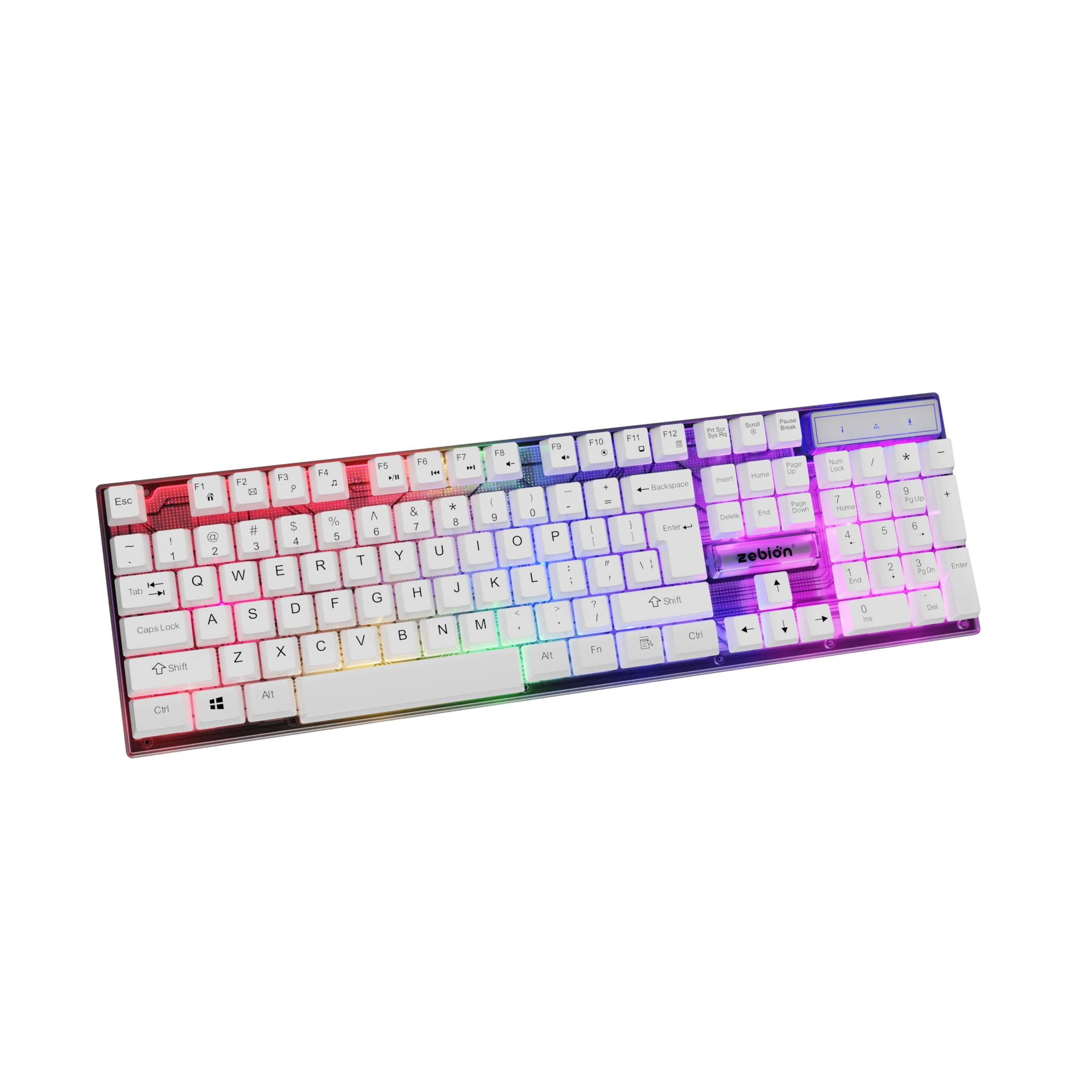 Zebion YAMA LED Gaming Keyboard with Splash Resistance, 104 Keys Rainbow Backlit Keyboard, White Gaming Keyboard for PC Laptop Xbox PS4 Gamers and Work (White)-image-49