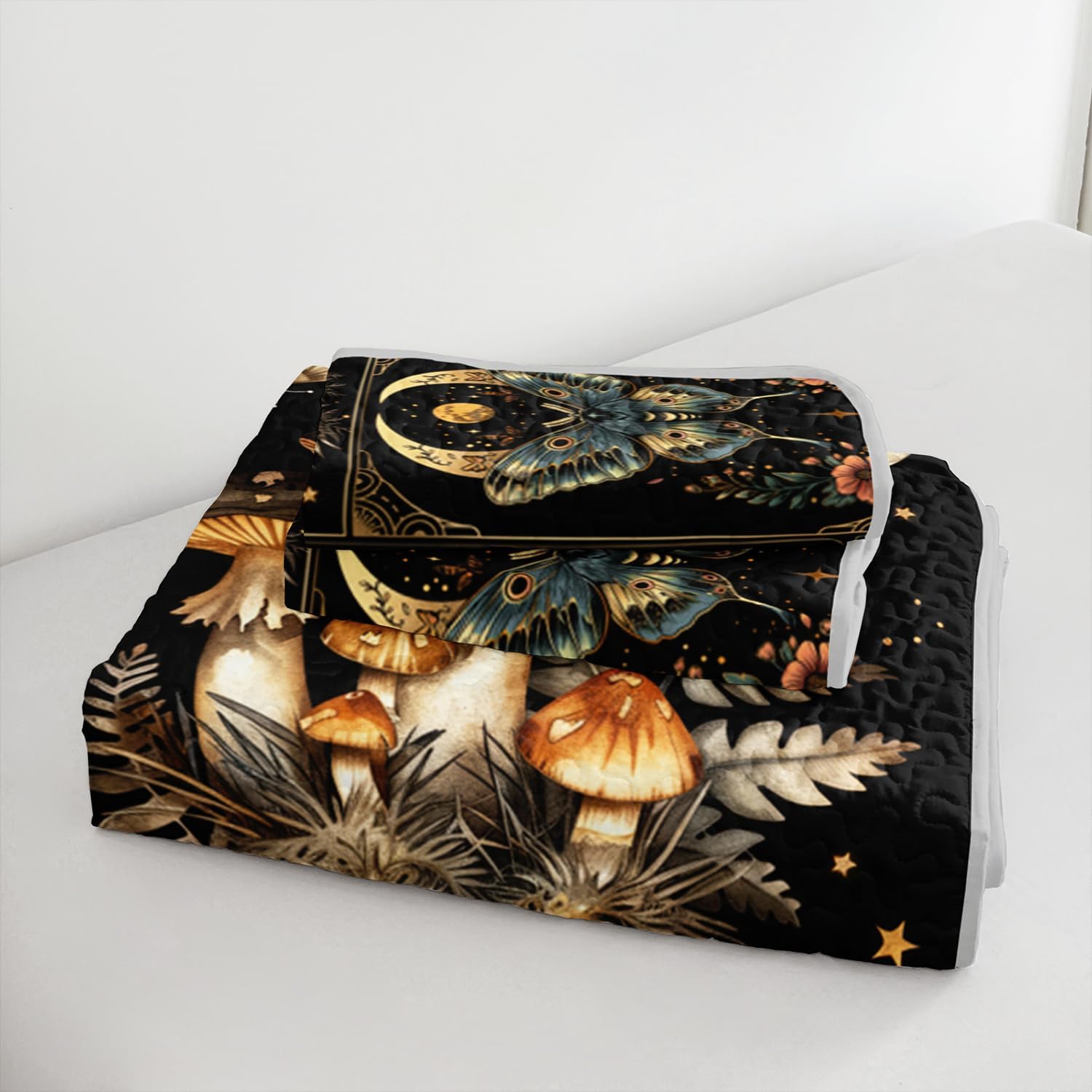 HOSIMA Boho Butterfly Mushroom Patchwork Quilt Full with 2 Pillowcases. image 5