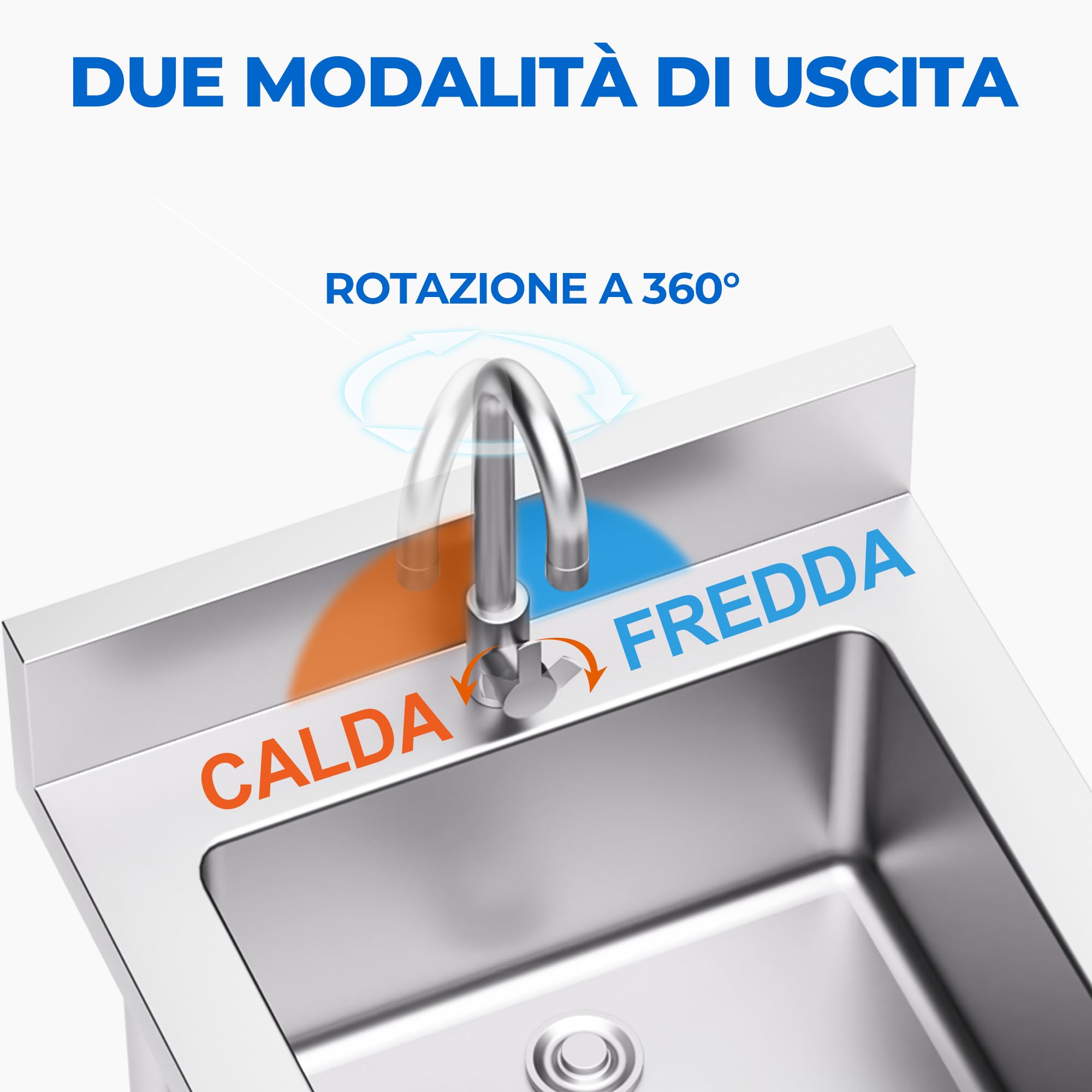 Lavandino da Esterno in Acciaio Inox 50 x 50 x 80 cm, Lavello Autoportante