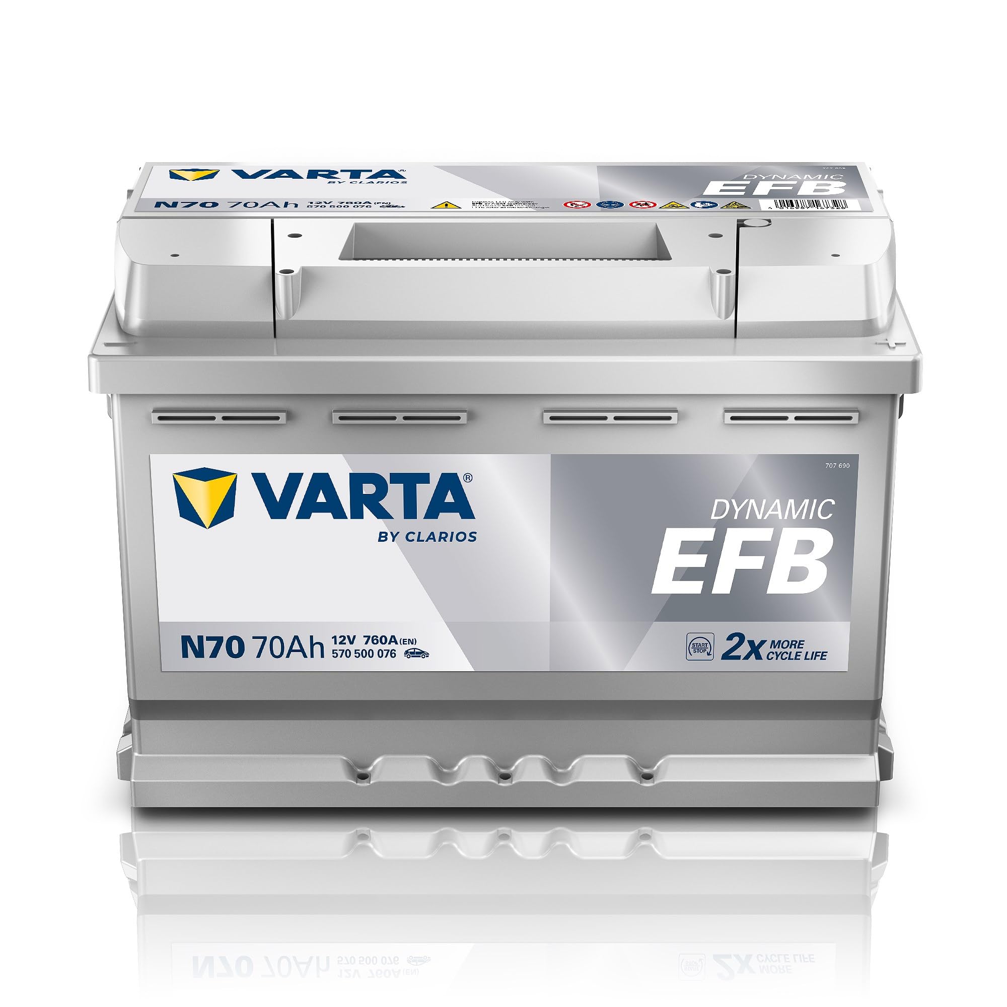 VARTA Batterie 70, Ah 760, A/EN 570500076K262 L 278mm B 175mm H 190mm Compatible avec VW Golf VII 3/5 portes 5G1, BQ1, BE1, BE2 Golf VI 3/5 portes 5K1 Polo V 3/5 portes 6R1, 6C1 Tiguan I 5N