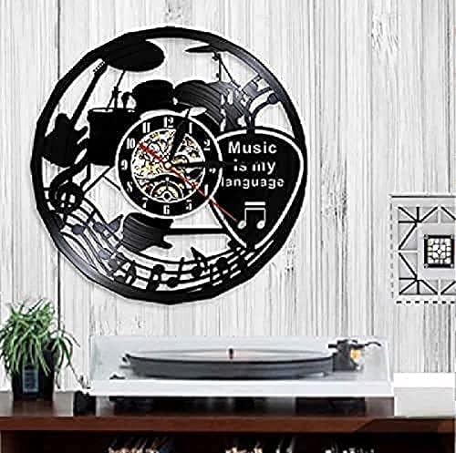 Miniatura 2 de Reloj de pared de vinilo negro de 12 pulgadas, reloj de pared de disco de vinilo de diseño moderno, reloj de arte negro decorativo musical con