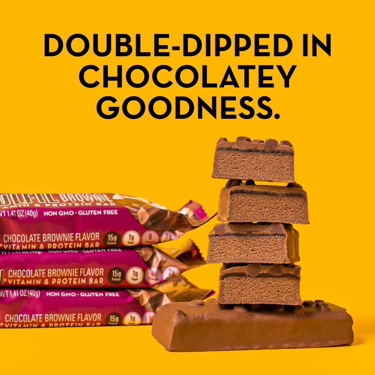 FULFIL Protein Bars, Chocolate Brownie, Snack Sized Bar with 15g Protein and 8 Vitamins