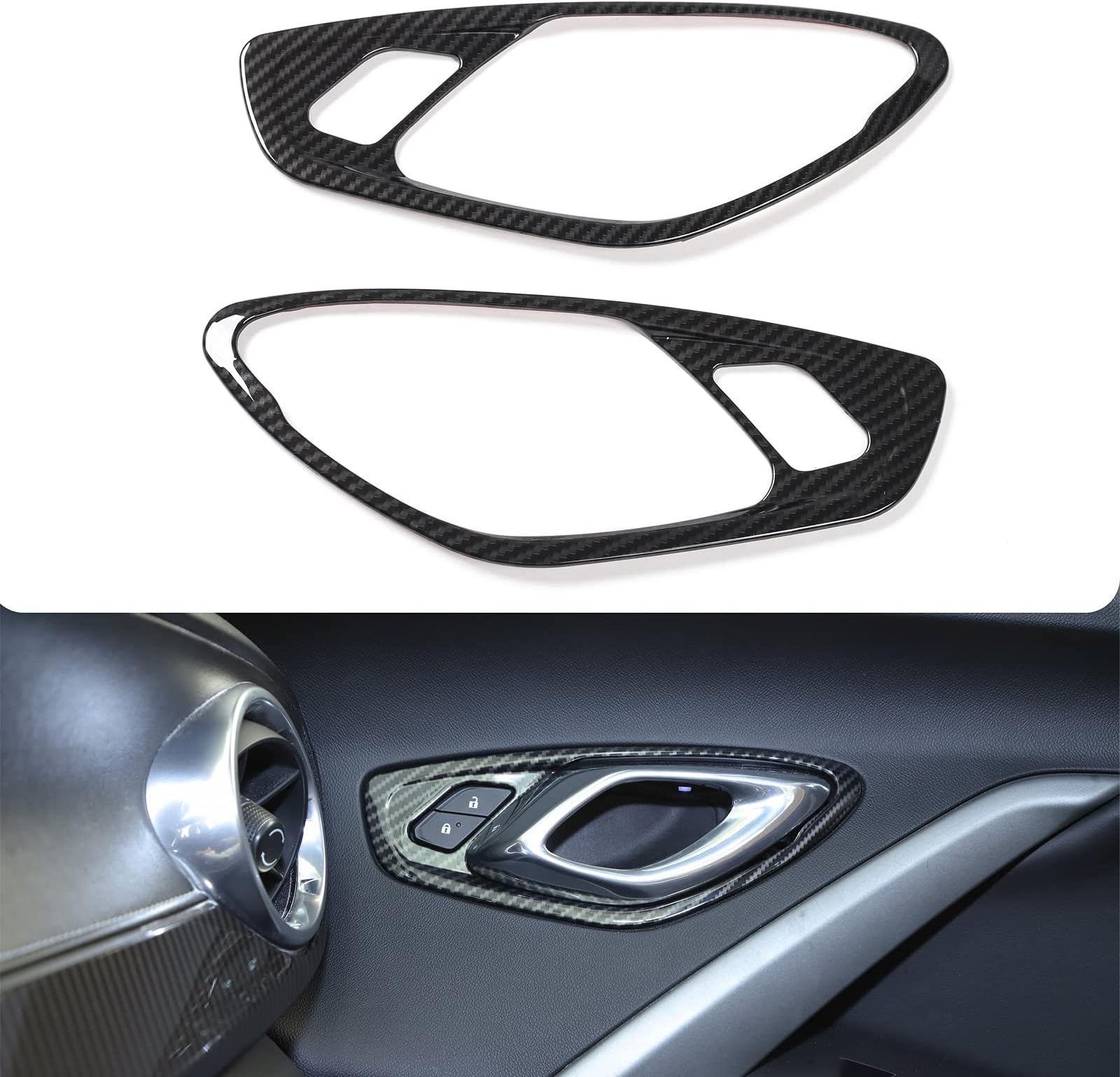 Carbon Fiber Door Inner Grab Handle Cover Frame ABS Decor Trim Interior Accessories Compatible with Chevrolet Camaro 2017 2018 2019 2020 2021 2022