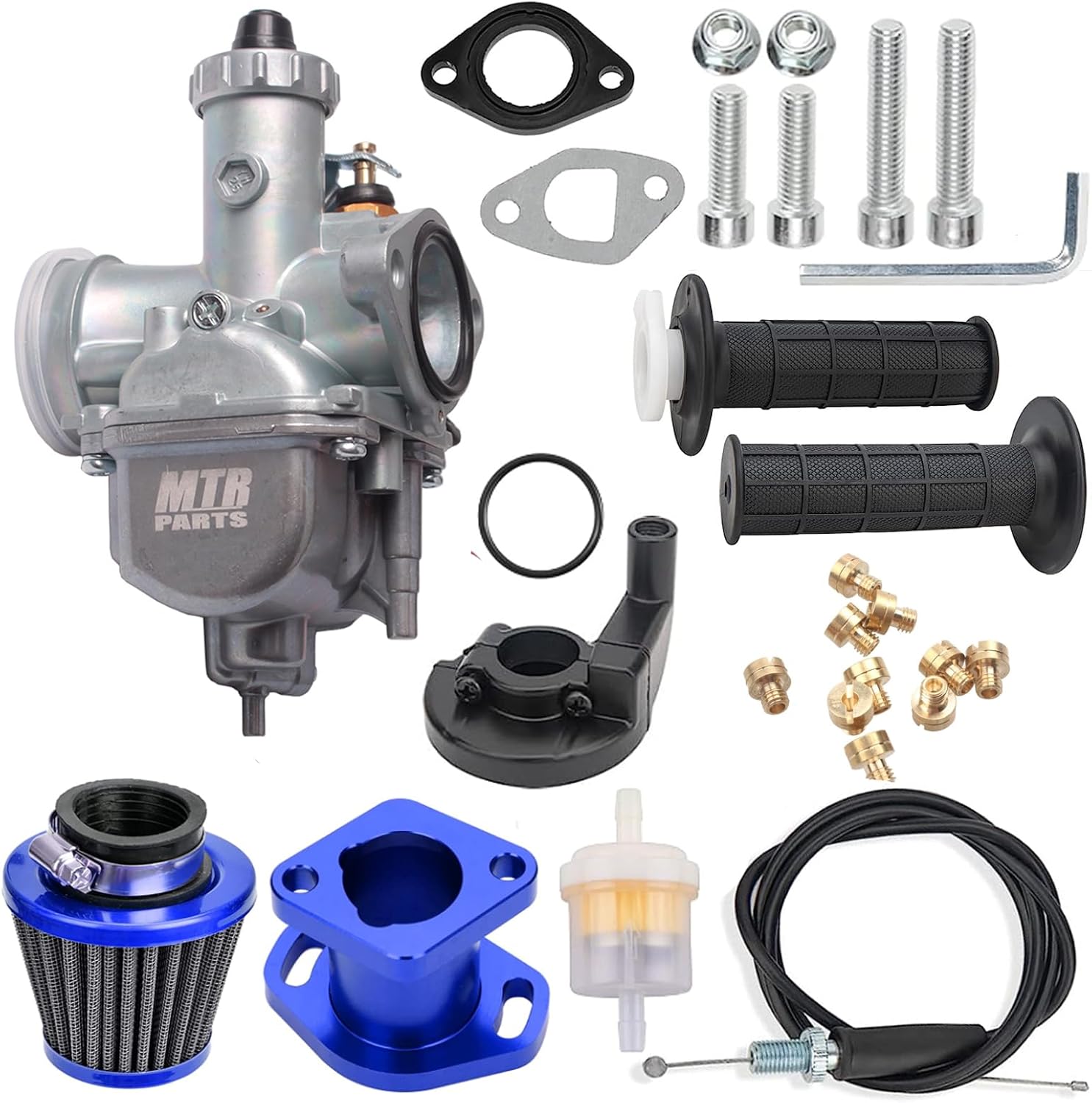 VM22 Carburetor Predator 212CC 196cc CT200U KT196 Moto Mini Bike Race and Go Kart 6.5HP Baja Warrior Heat - Includes MB165 MB200 Air Filter Kit & Cable Accelerator Throttle Control Handle (blue)