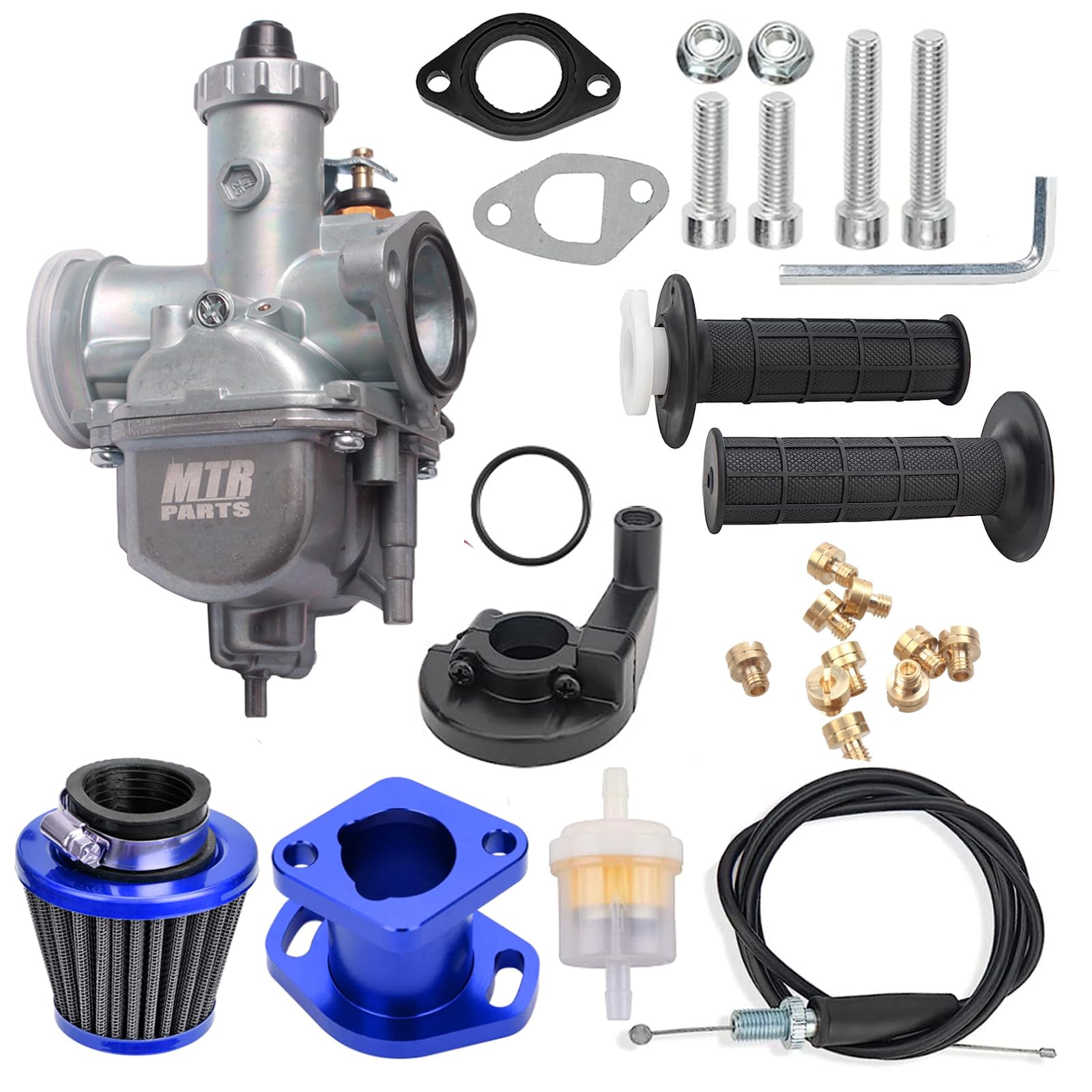 VM22 Carburetor Predator 212CC 196cc CT200U KT196 Moto Mini Bike Race and Go Kart 6.5HP Baja Warrior Heat - Includes MB165 MB200 Air Filter Kit & Cable Accelerator Throttle Control Handle (blue)