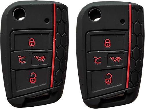 Miniatura 9 de Funda de silicona para llave con control remoto para VW Golf Polo 2016-2017, 4 botones, entrada sin llave, mando a distancia (1 negro + 1 azul)