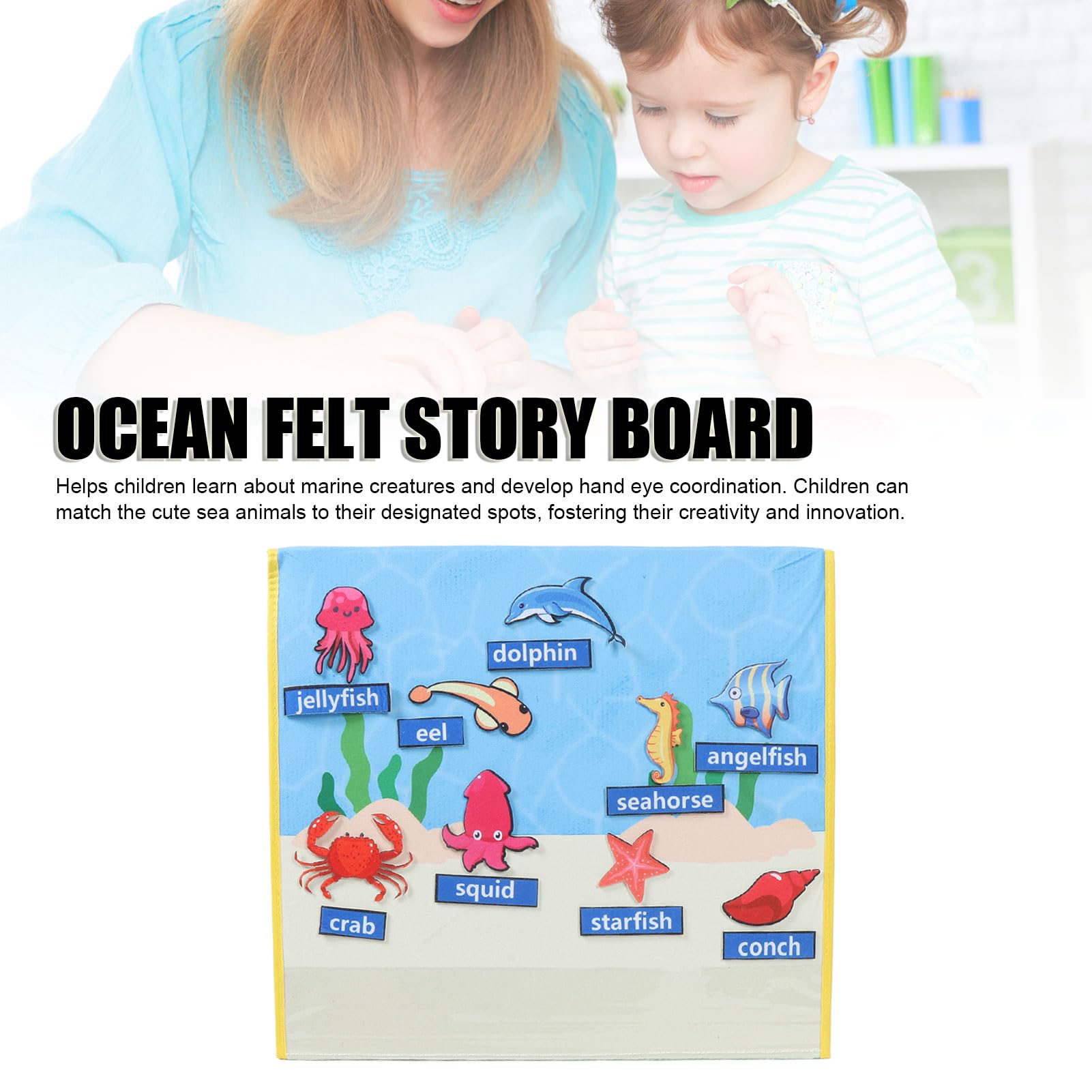 Ocean Felt Story Board, Cute Marine Animals Matching Game for Kids, Helps Develop Hand Eye Skills, Colorful and Interactive with Ocean Felt Story Board