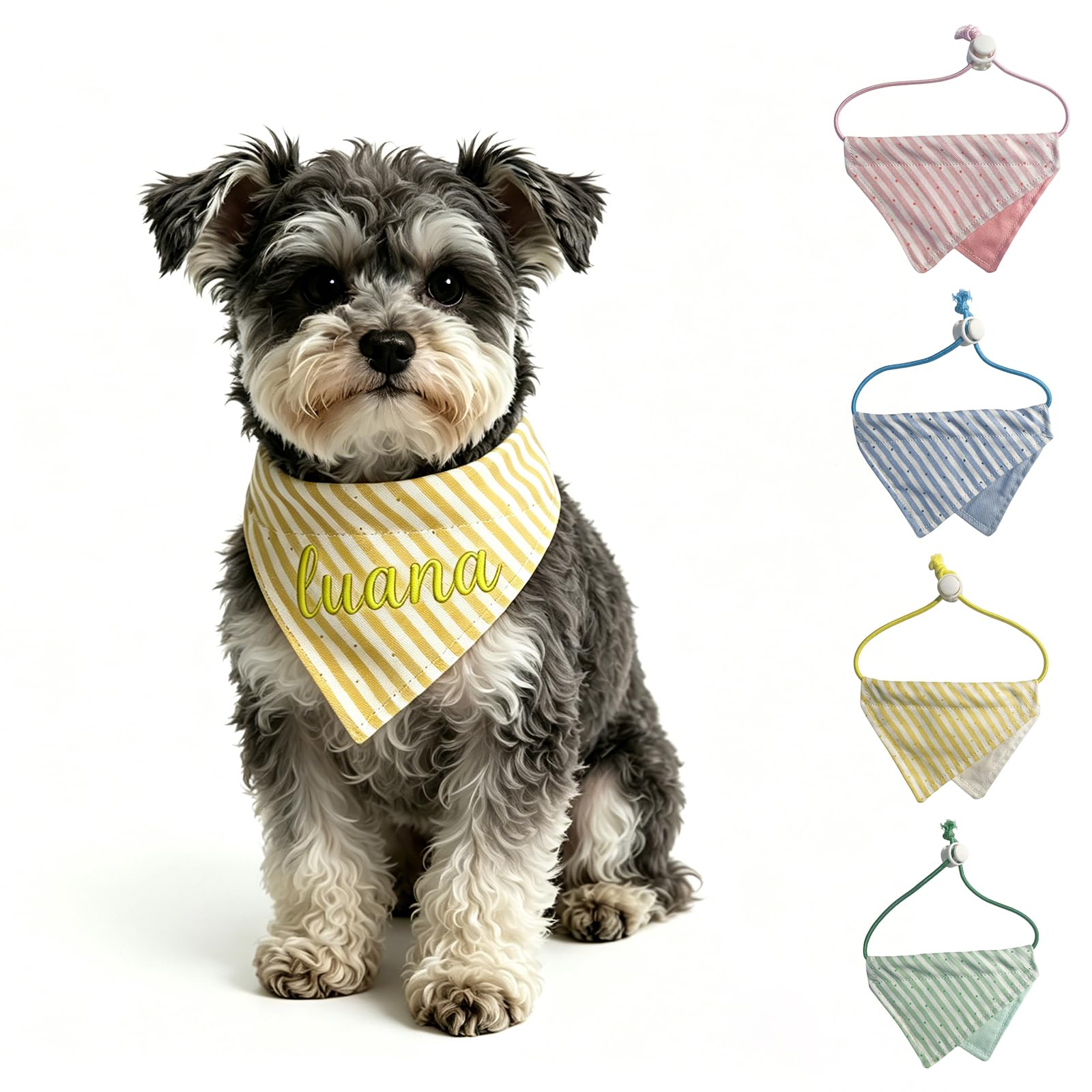 Personalised Dog Bandana Custom Pet Bandana With Embroidery Name Adjustable Triangle Scarf For Small Medium Large Dogs Puppy Cat (Yellow)