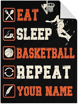 Mercuryelf Custom Basketball Throw Blanket - Soft, Fuzzy & Warm - 60x80 Inches Flannel Blankets for Bed, Couch - Black Sports Funny Throws Gift for Men, Women