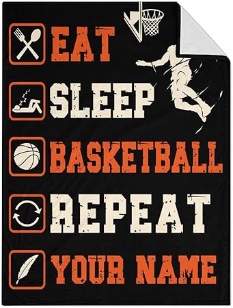Mercuryelf Custom Basketball Throw Blanket - Soft, Fuzzy & Warm - 60x80 Inches Flannel Blankets for Bed, Couch - Black Sports Funny Throws Gift for Men, Women