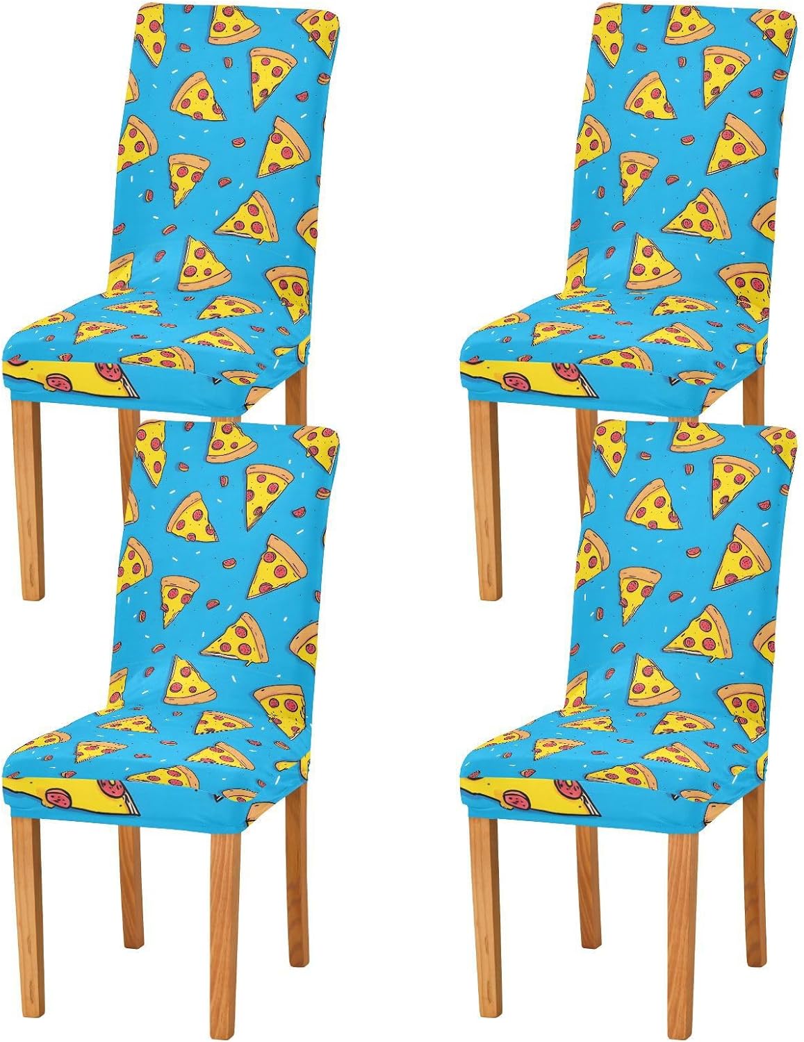 ALAZA Chair Covers for Dining Room, Yellow Pizza Pattern Stretch Chair Cover Sets Chair Protector Removable Washable for Ktichen Restaurant Hotel