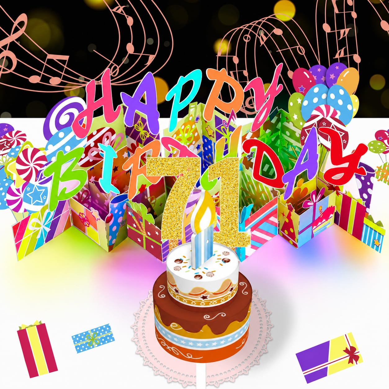 Gumry 71ST Musical Birthday PopUp Card, Blowable Colorful Light Candle 3D Cards with Song, Applause Cheers Sound, Greeting Cards Birthday Gifts Decorations for Women Men Turning 71 Years Old