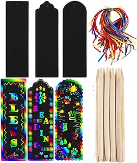 45 Set Magic Scratch Rainbow Bookmarks Making Kit, Scratch Rainbow Paper DIY Gift Tags with Colorful Rope and Wood Stylus for Kids Students Party Favor