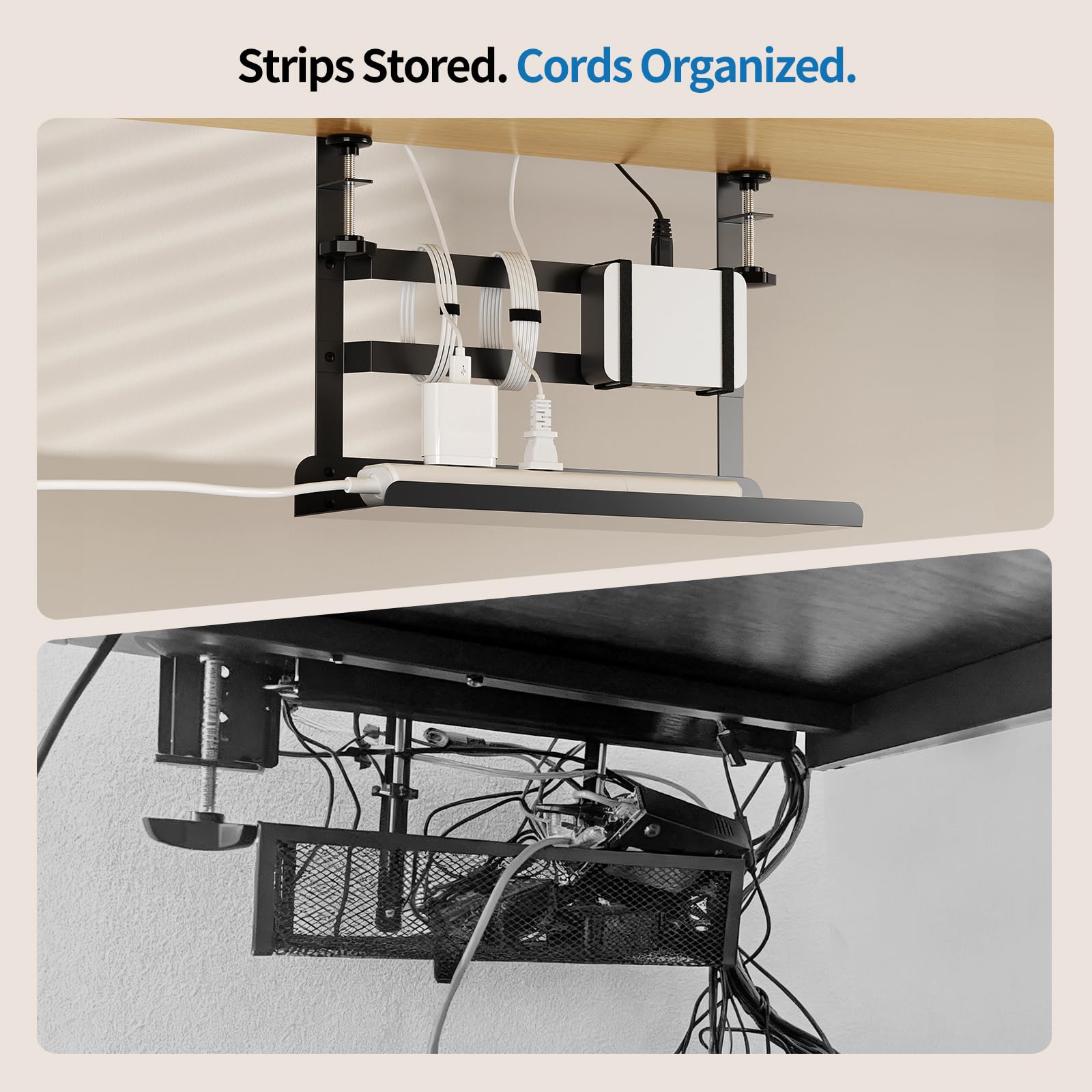 Desk Cable Organizer - Clamp On Tray -2 Desk Cable Organizer - Clamp On Tray -2