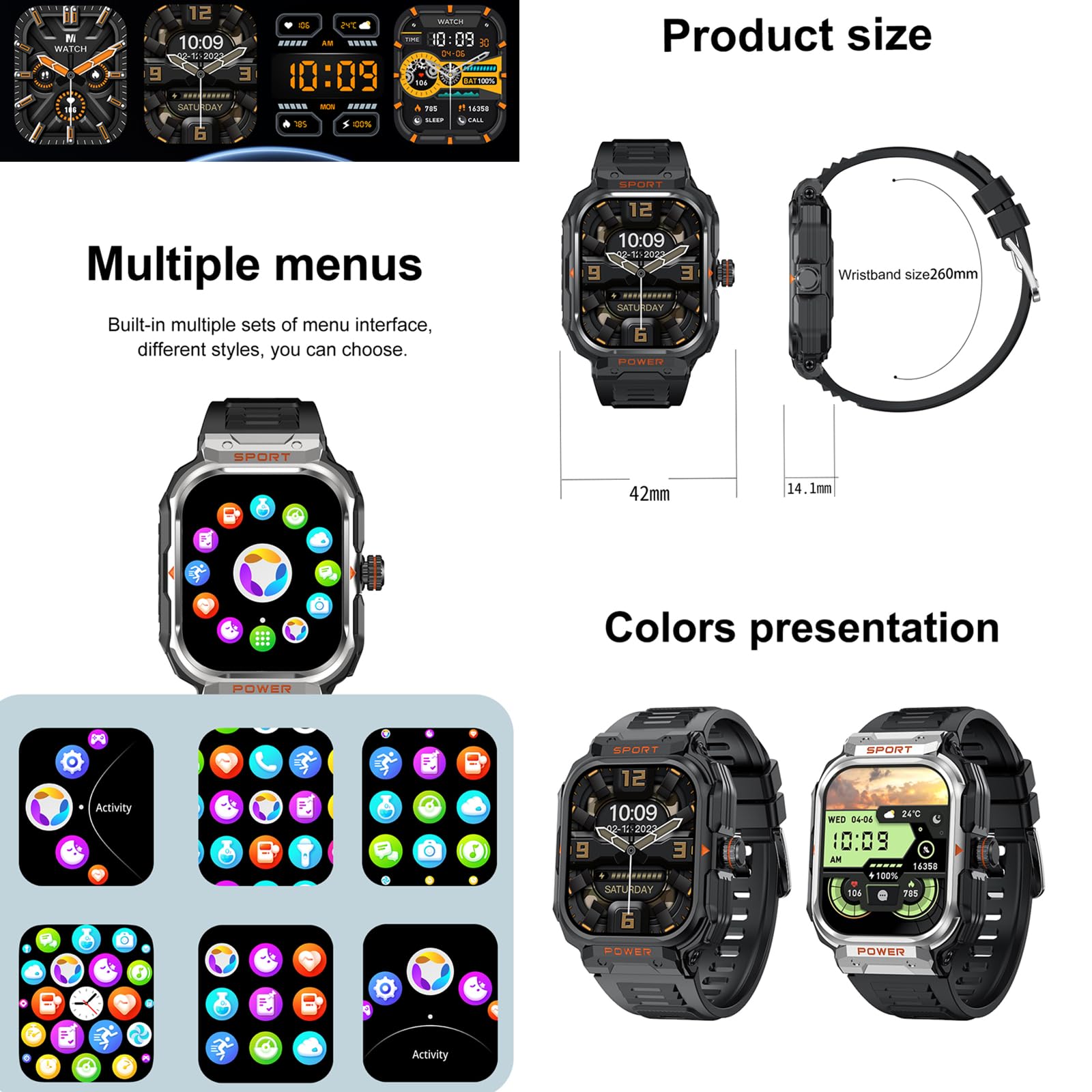 GT55 - Smartwatch militare con auricolari, robusto, tattico, con cuffie TWS, Bluetooth, chiamate, sport, attività all'aperto, fitness, monitoraggio della salute, orologio musicale per iPhone e Android
