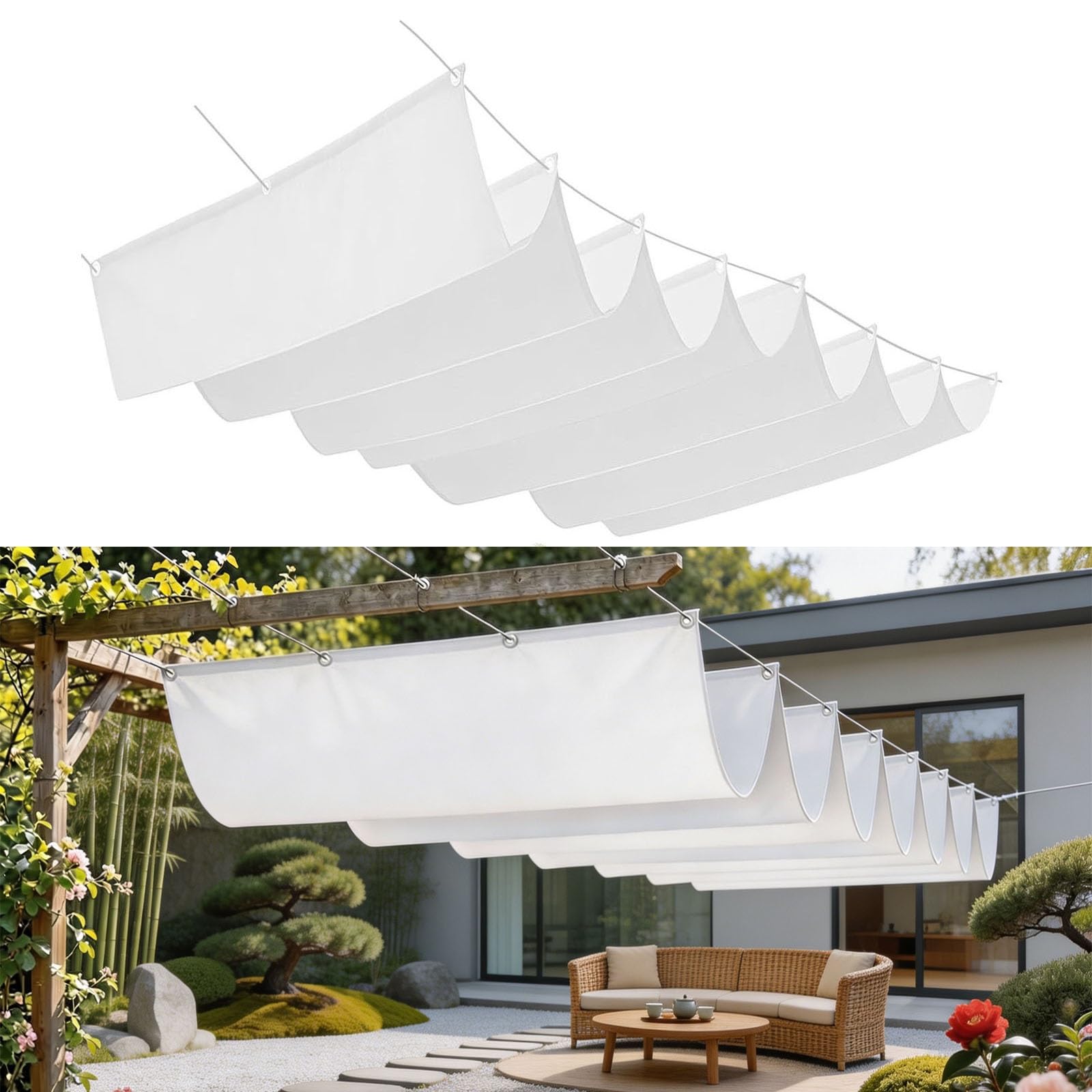 Voile d'ombrage haut de gamme rétractable 2x4m blanc en toile PES durable