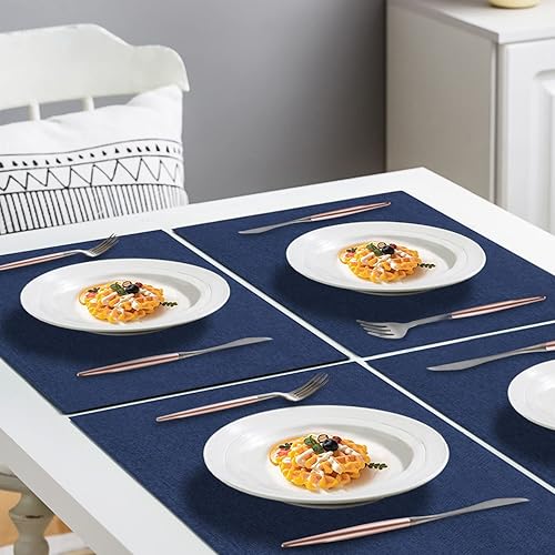 Miniatura 4 de LANDVIEW Juego de 6 manteles individuales de tela, mezcla de algodón y lino, lavables a máquina, duraderos, resistentes al calor, sin arrugas, para