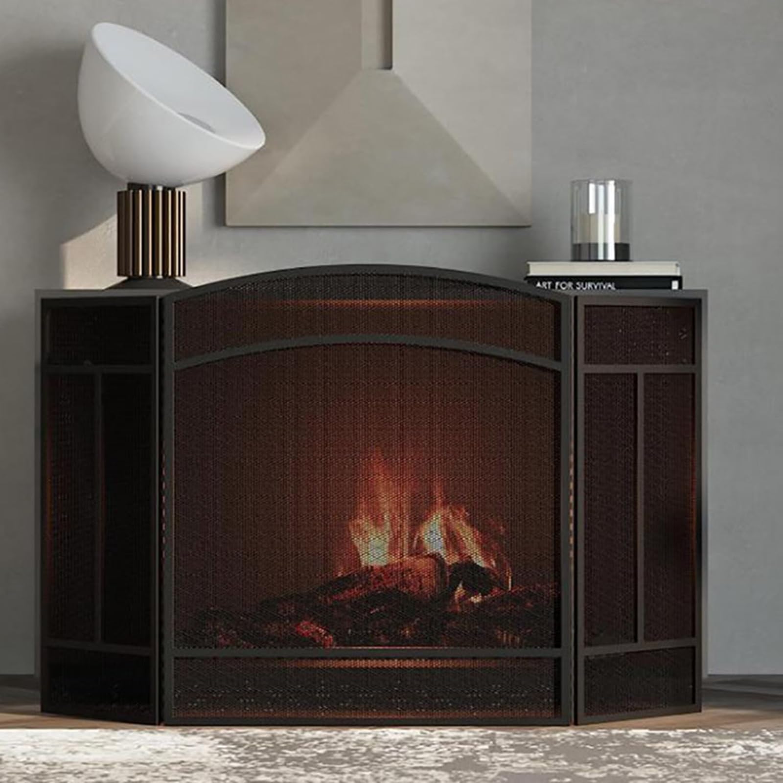 GTPBAO Salvachispas Chimenea Puerta De Pantalla De Chimenea Independiente Plegable, Cortina De Hogar De Estufa De Horno para Estufa De Leña/Cocción De Carbón, 121×74cm