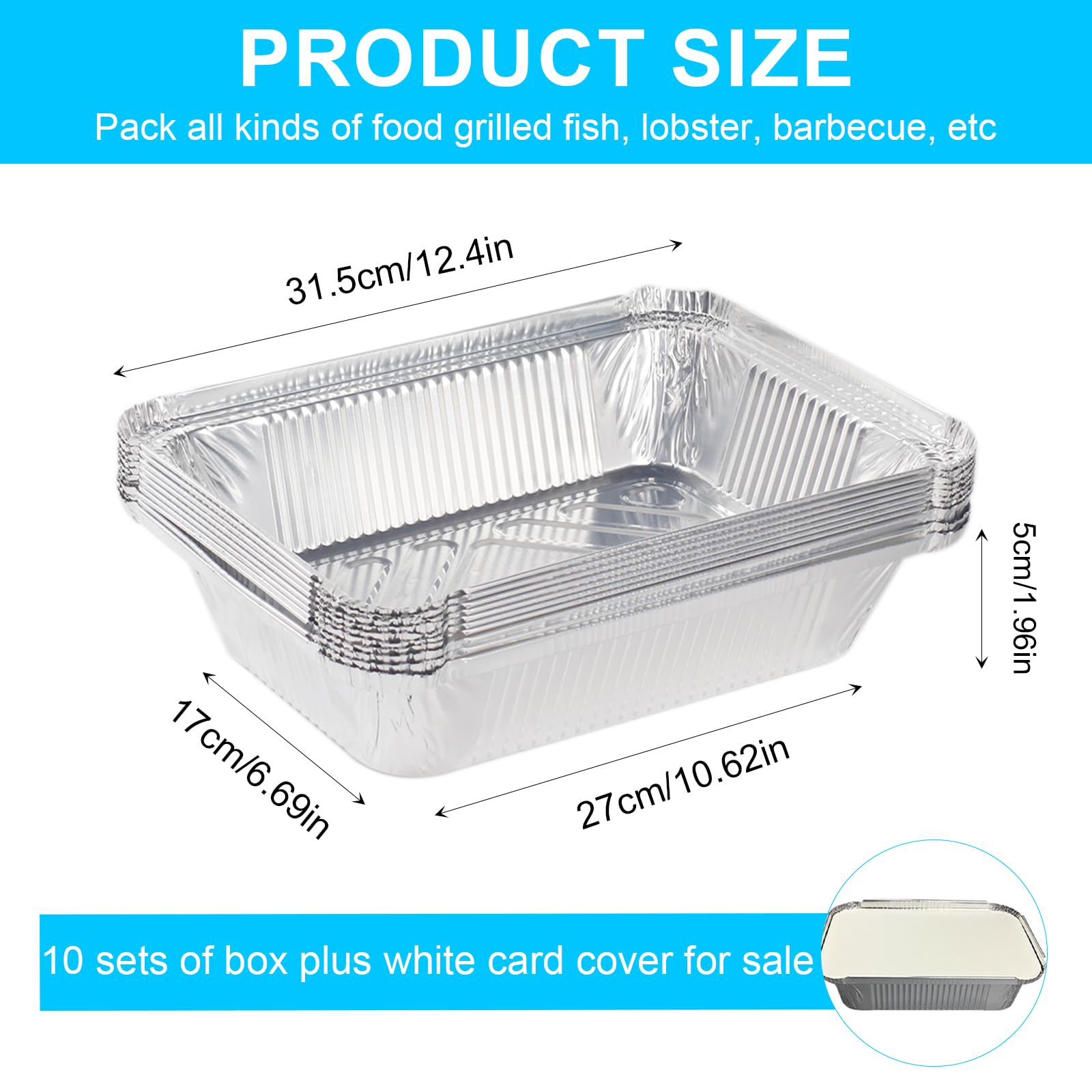 10 Piezas 2250ml Bandejas Aluminio Desechables con Tapa Bandeja Horno Papel de Aluminio Rectangular Bandejas de Aluminio Grandes para Hornear Asar Parrilla y Cocinar Alimentos (32x21x5cm)
