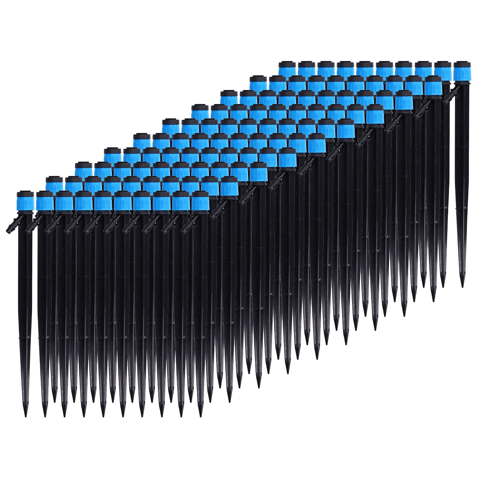 Drip Irrigation Emitters 100Pcs Adjustable 360 Degree Sprinkler Head Universal Drip Irrigation System for Garden Balcony Plants Fruit Vegetable Greenhouse Nursery ABS Black Blue