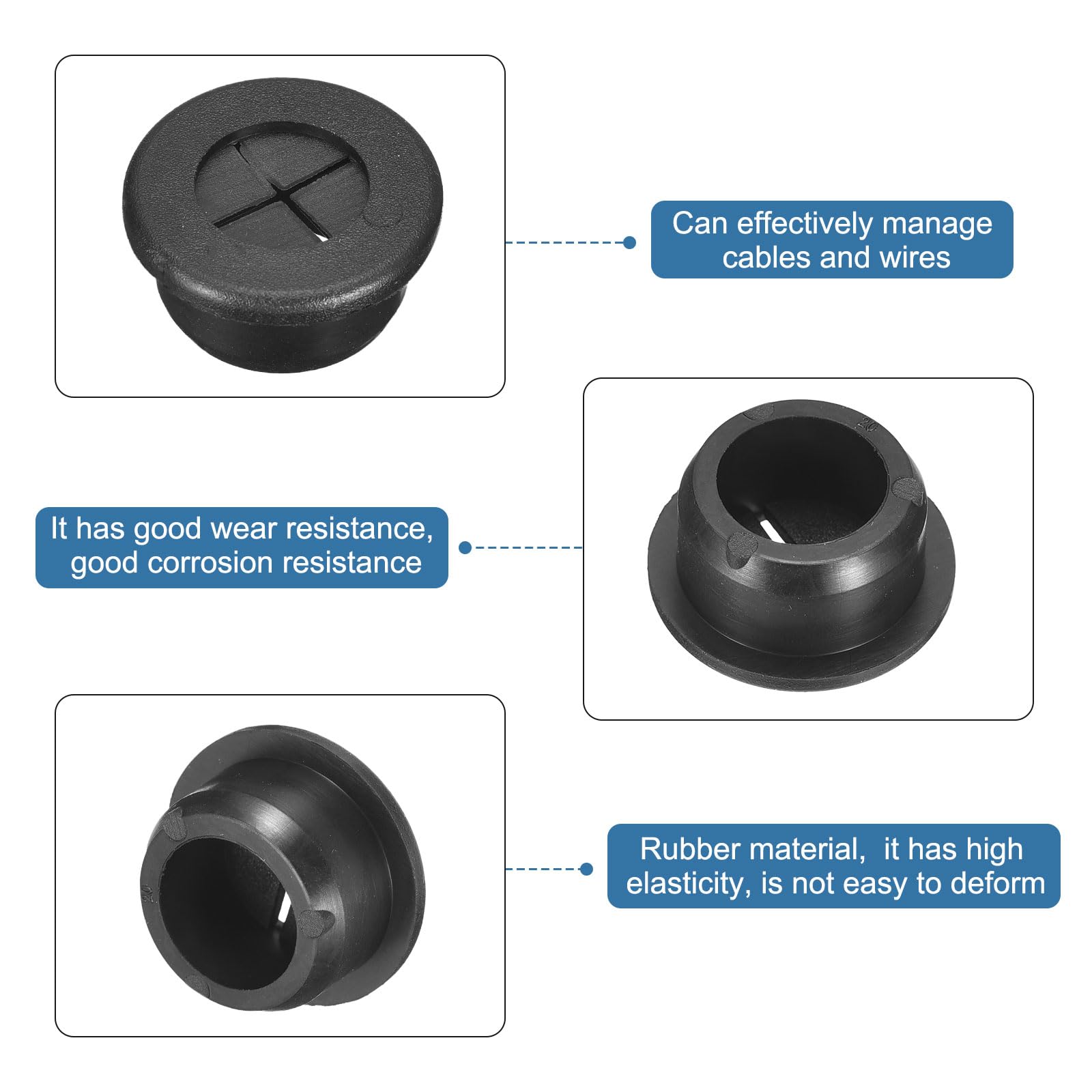 20 Pièces Passe-câble En Nylon Noir - Diamètre 25mm Pour Bureau, Câbles, Fils - Protection Contre Les Coupures