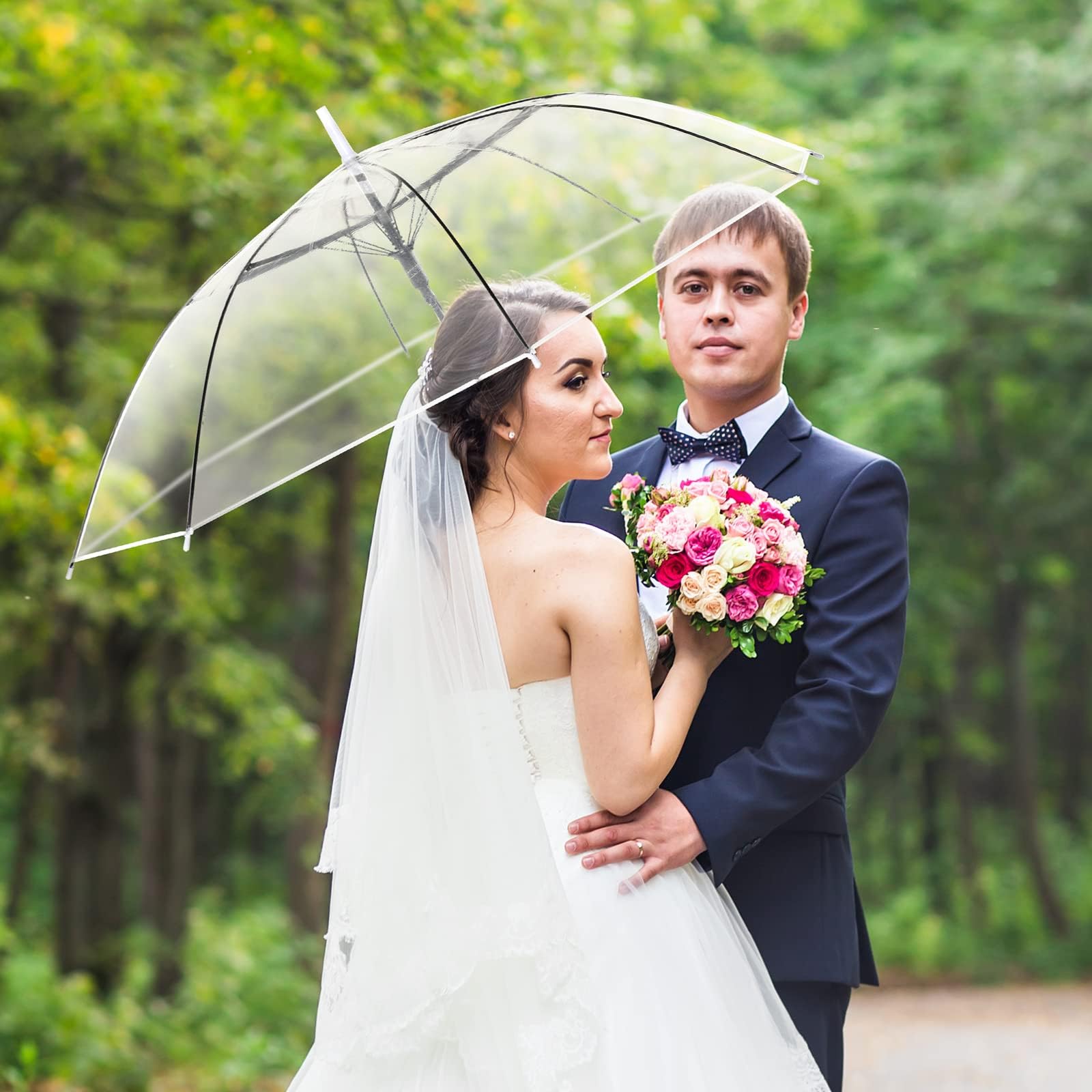 Parasol 60 szt. wiatroszczelny przezroczysty kij biały uchwyt typu J-Hook