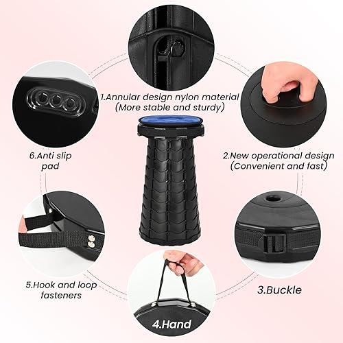 Miniatura 3 de Paquete de 2 taburetes plegables mejorados con cojín, taburete plegable retráctil, capacidad de carga máxima de 400 libras, taburetes telescópicos