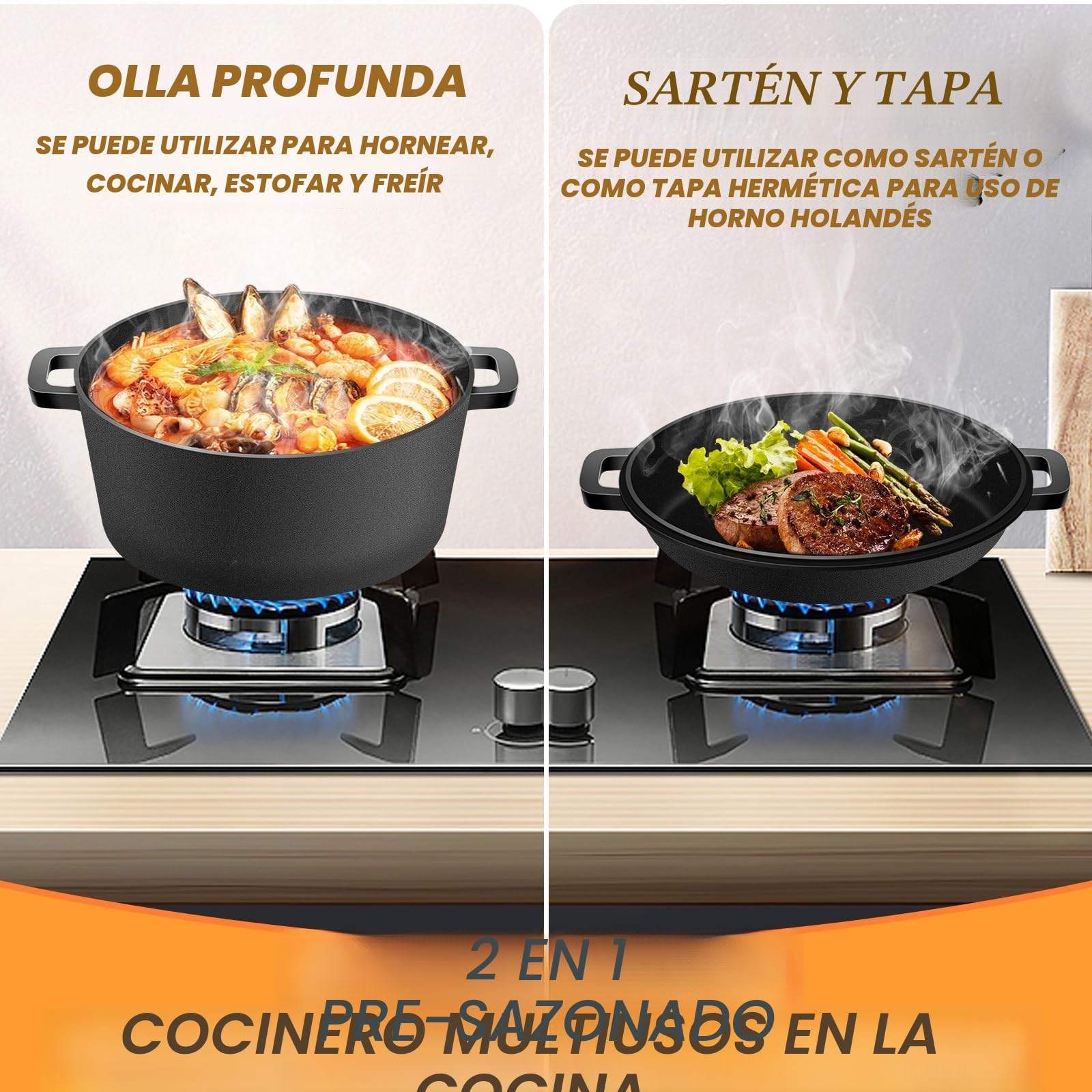Olla de hierro fundido para hornear pan, cazuela hierro fundido Banneton pan de masa fermentada cesta de prueba de pan de pan de masa fermentada de hornear Suministros, 2 en 1 olla cast iron 4.7L