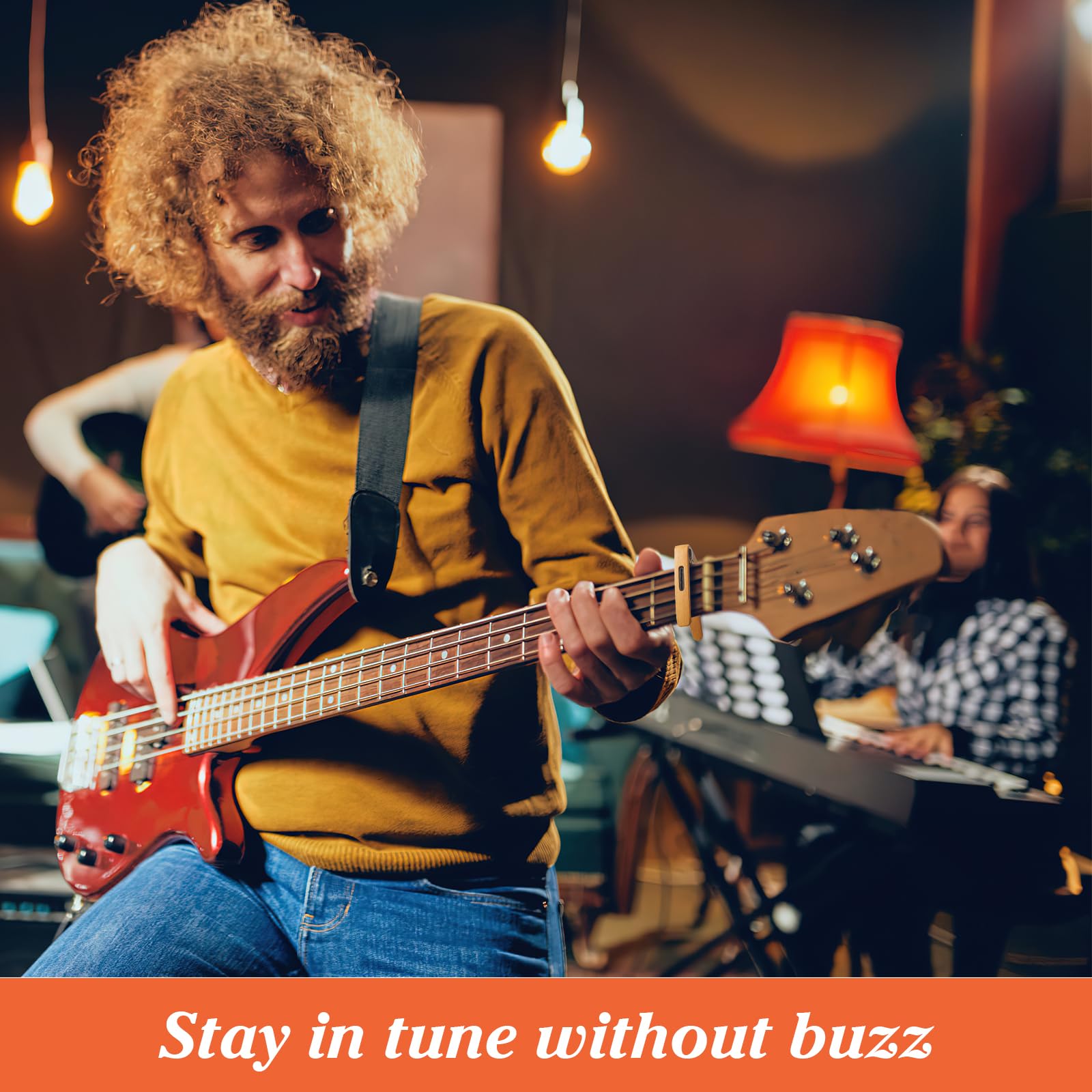 Anpro Kapodaster gitarowy, z uchwytem na kostki i 4 kostkami do gitary akustycznej i elektrycznej, ukulele, mandoliny i banjo, kolor naturalnego drewna