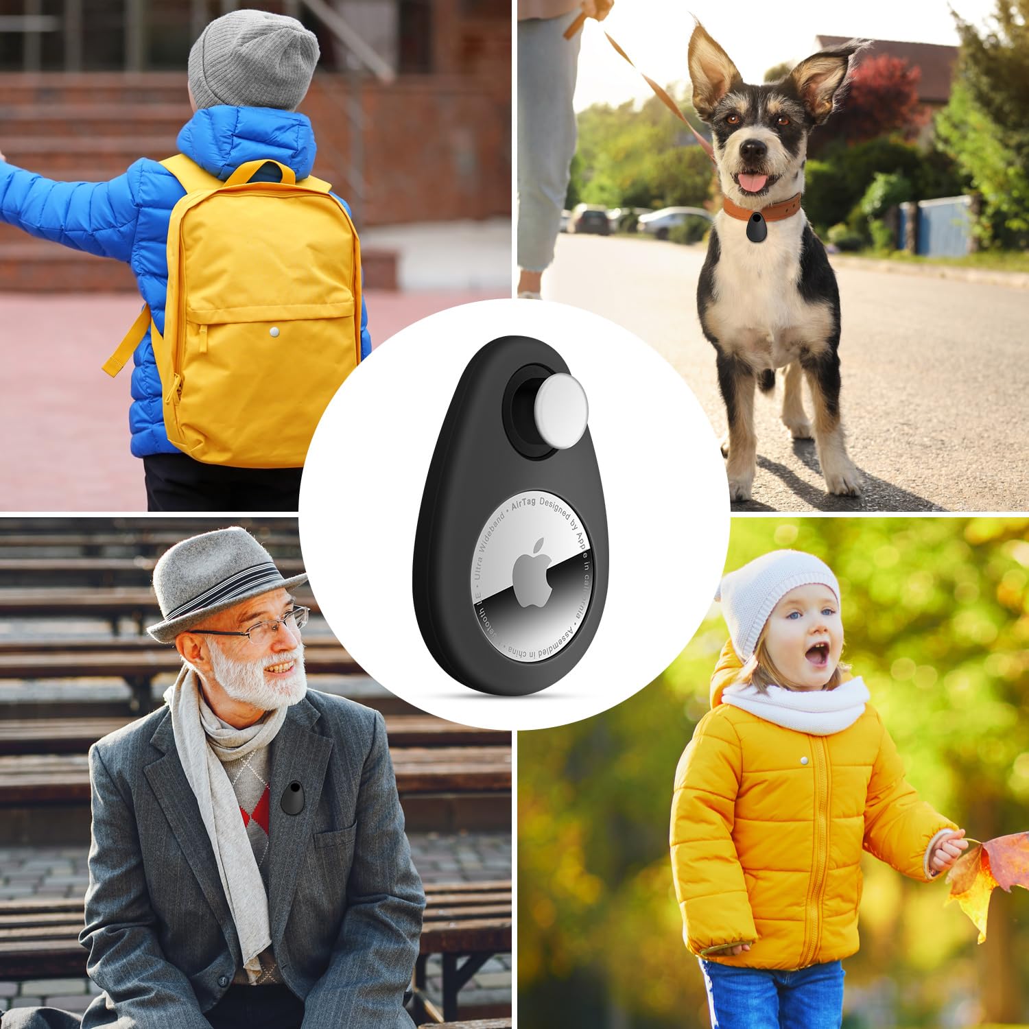 Airtag-Halterung für Kinder versteckt GPS-Tracker-Hülle Anti-Emoval Airtag-Silikonhülle mit Pins geeignet für Kinder ältere Menschen Haustiere Rucksack Gepäck (schwarz schwarz) 2 Stück