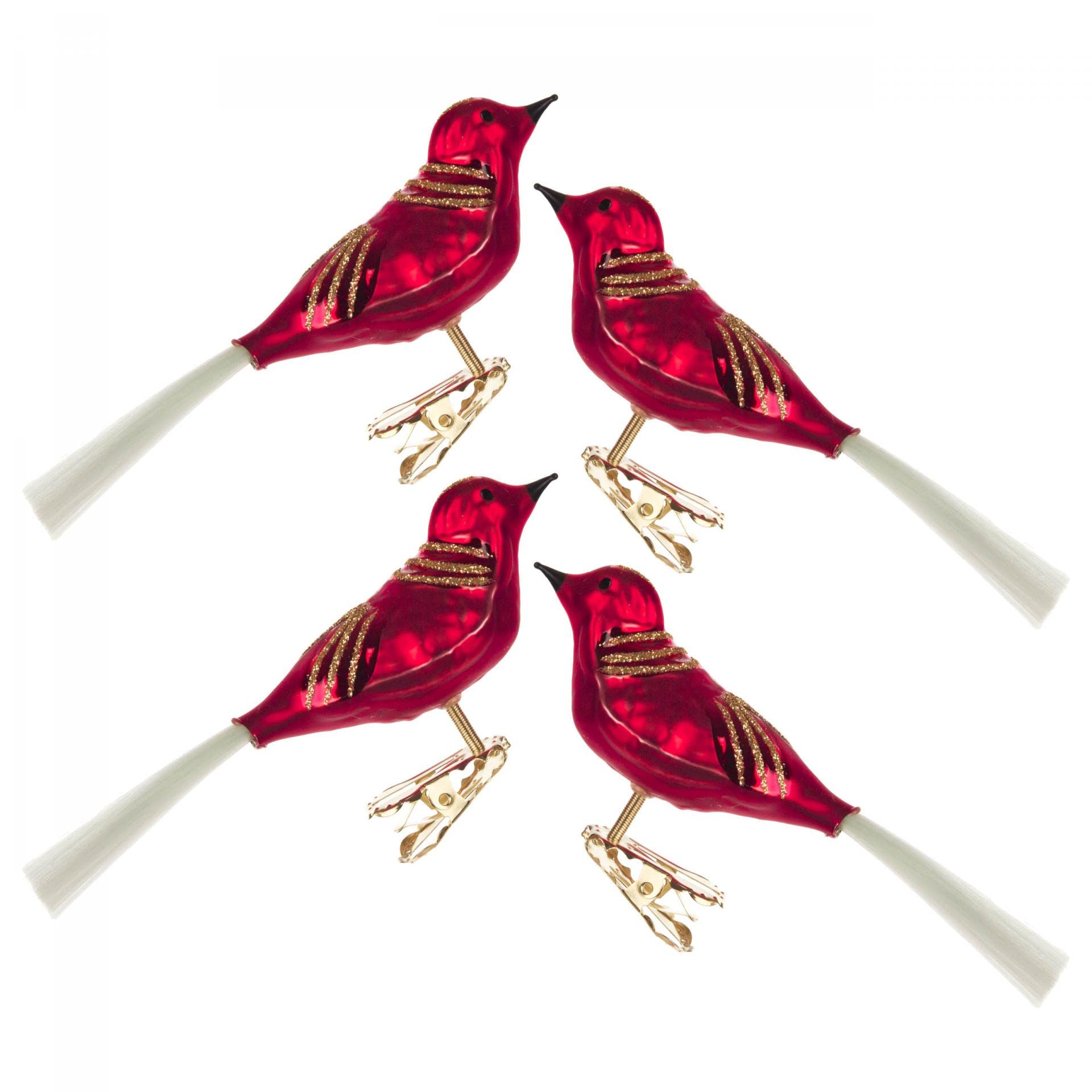 Rudolphs Schatzkiste Thüringer Christbaumschmuck Vogel rot-matt mit Glimmer (4) BxHxT 14x4x4cm NEU Baumbehang Weihnachtsbaum