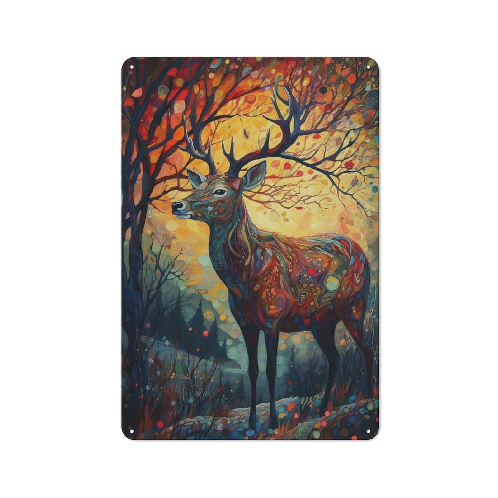 Junmoney Style-20 For Guest Room Or Hallway, Deer Sunset 2 Retro Metal Wall Sign 30X20cm, For Vintage Wall Decor Fans, For Metal Sign Collectors