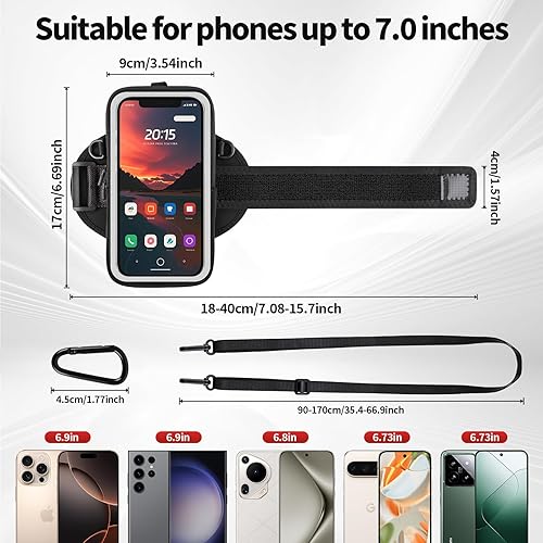 Miniatura 6 de Soporte para teléfono para correr, caminar y entrenar, brazalete para teléfono celular con mosquetón, bolsa cruzada transparente para teléfono con