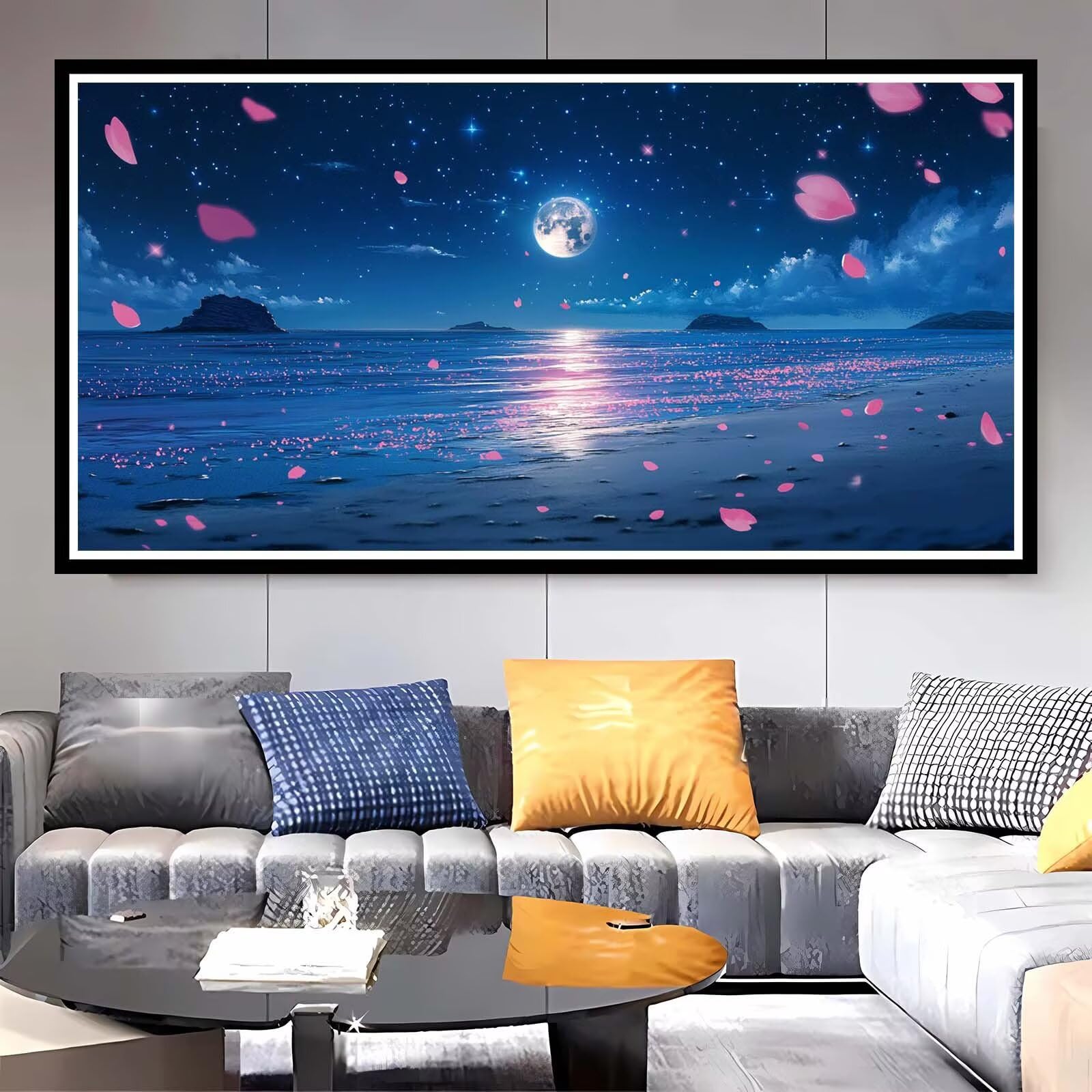 Pintar por Numeros Adultos Playa Pintar con Numeros Adultos Luna DIY Cuadros para Paint by Numbers Kit Lienzos Pigmento Acrílico Pinceles Decoración Hogar Regalo de Pared 60x120 cm Sin Marco-KL38
