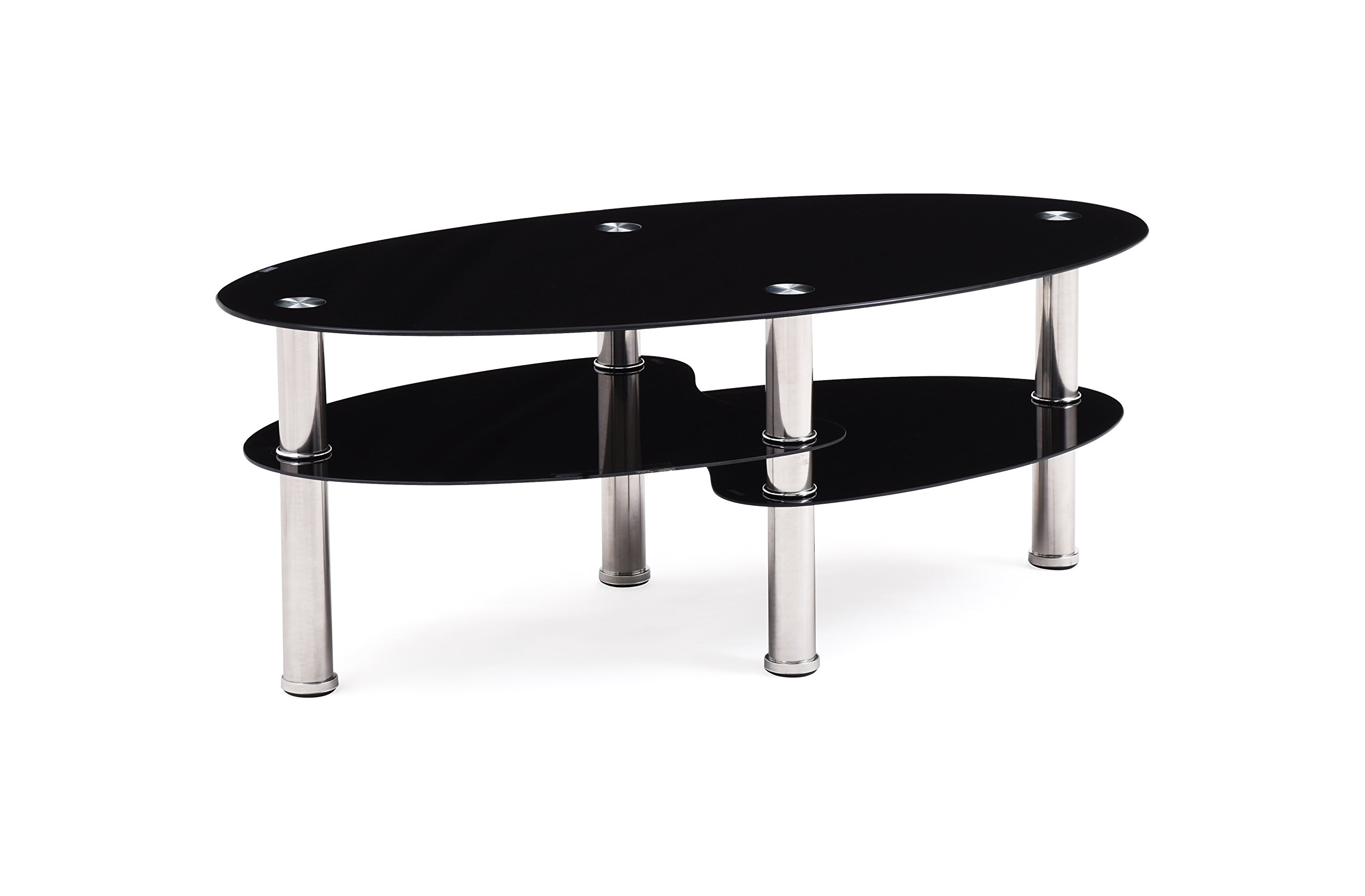 Amazon.com: Hodedah Three Tier Oval Tempered Glass Coffee Table, Black